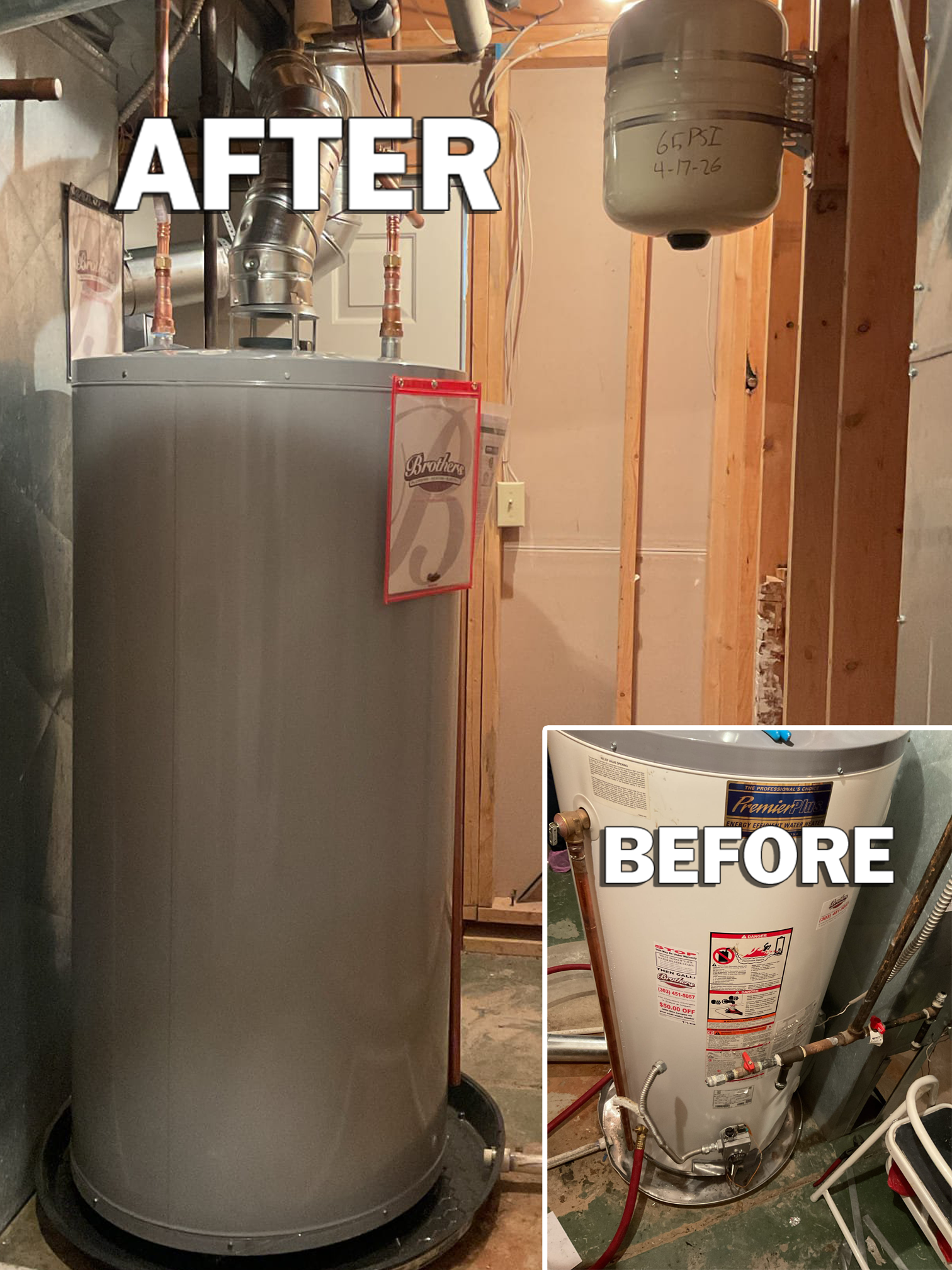 Showcasing dependable workmanship and a clean water heater upgrade, Brothers Plumbing, Heating, and Electric - Denver delivers reliable comfort and safety.