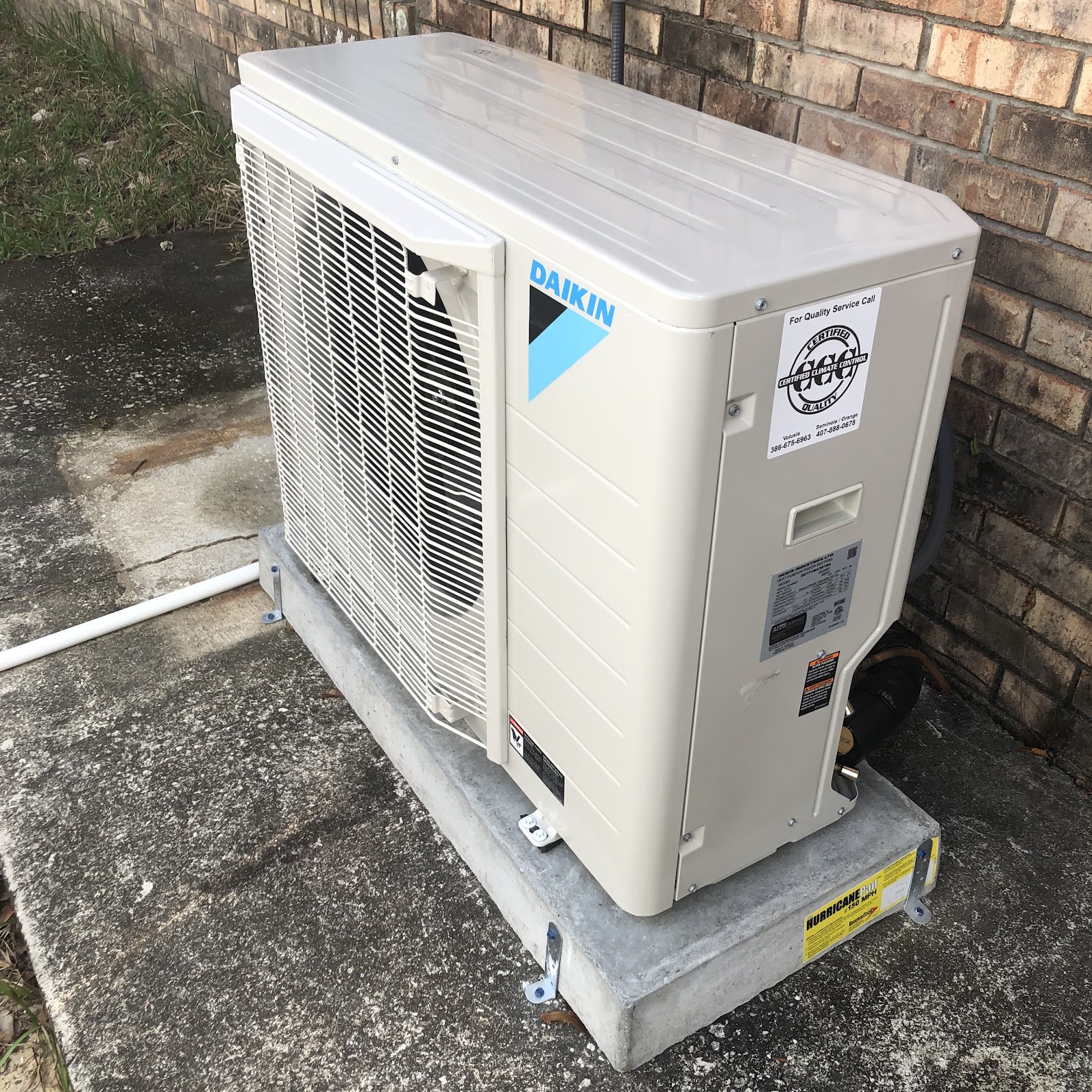 Certified Climate Control ensures quality installations, perfectly illustrated by this air conditioning unit set up with precision and care.