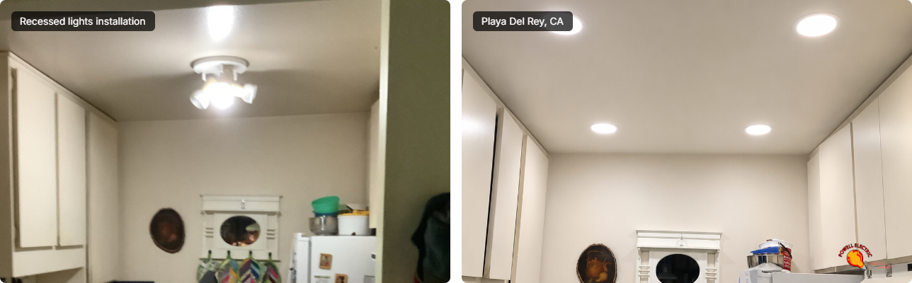 Powell Electric transformed this kitchen with bright recessed LED lighting, delivering cleaner, more even illumination and lasting value.