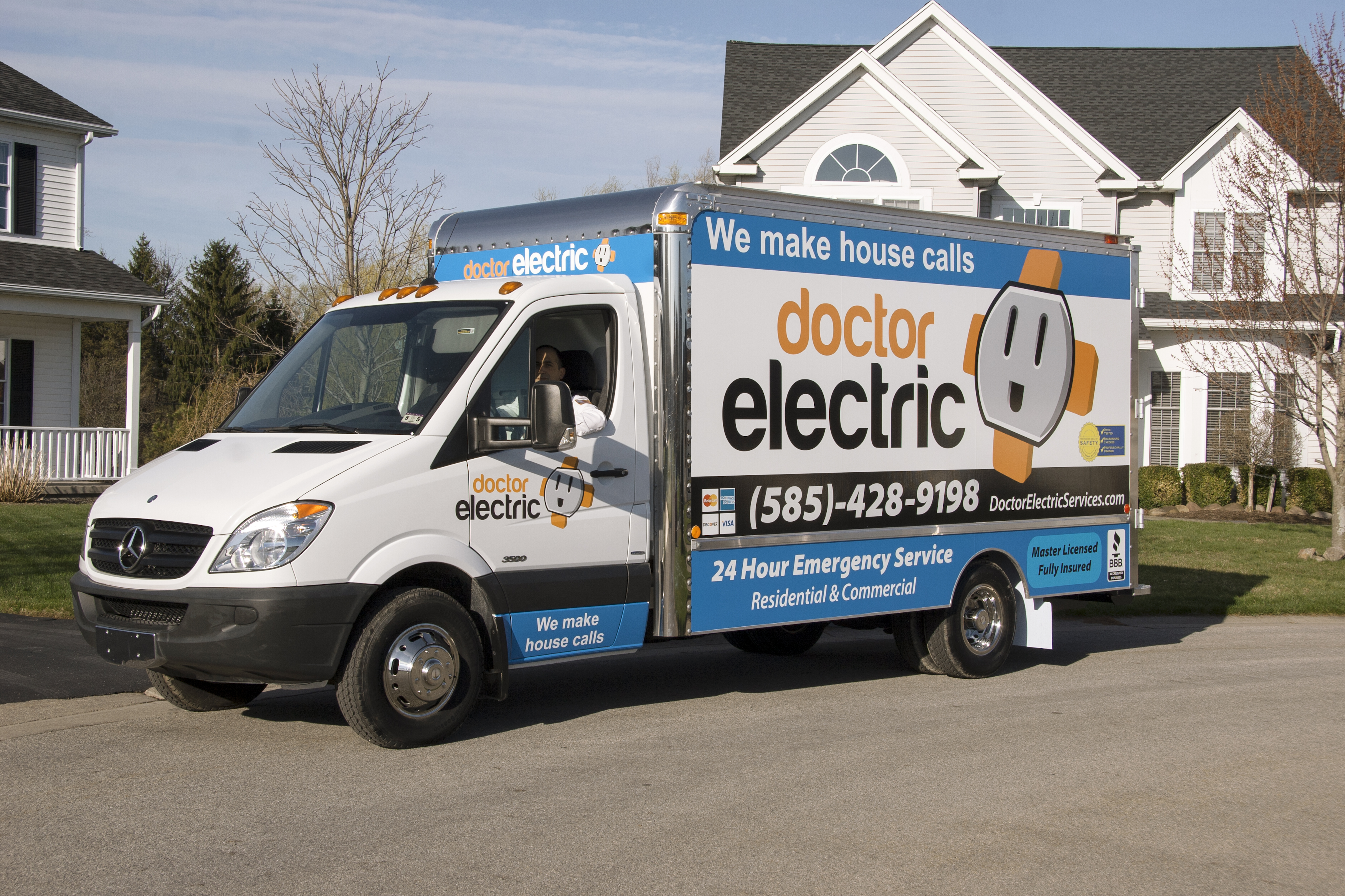 Reliable, prompt house-call electricians from Doctor Electric arrive in branded vans to restore safety and comfort for your home.