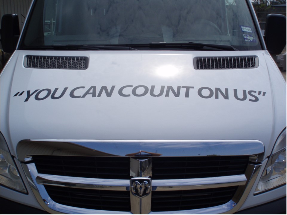 A clean service van and bold slogan communicate reliability and trust from Abacus Plumbing, Air Conditioning & Electrical.