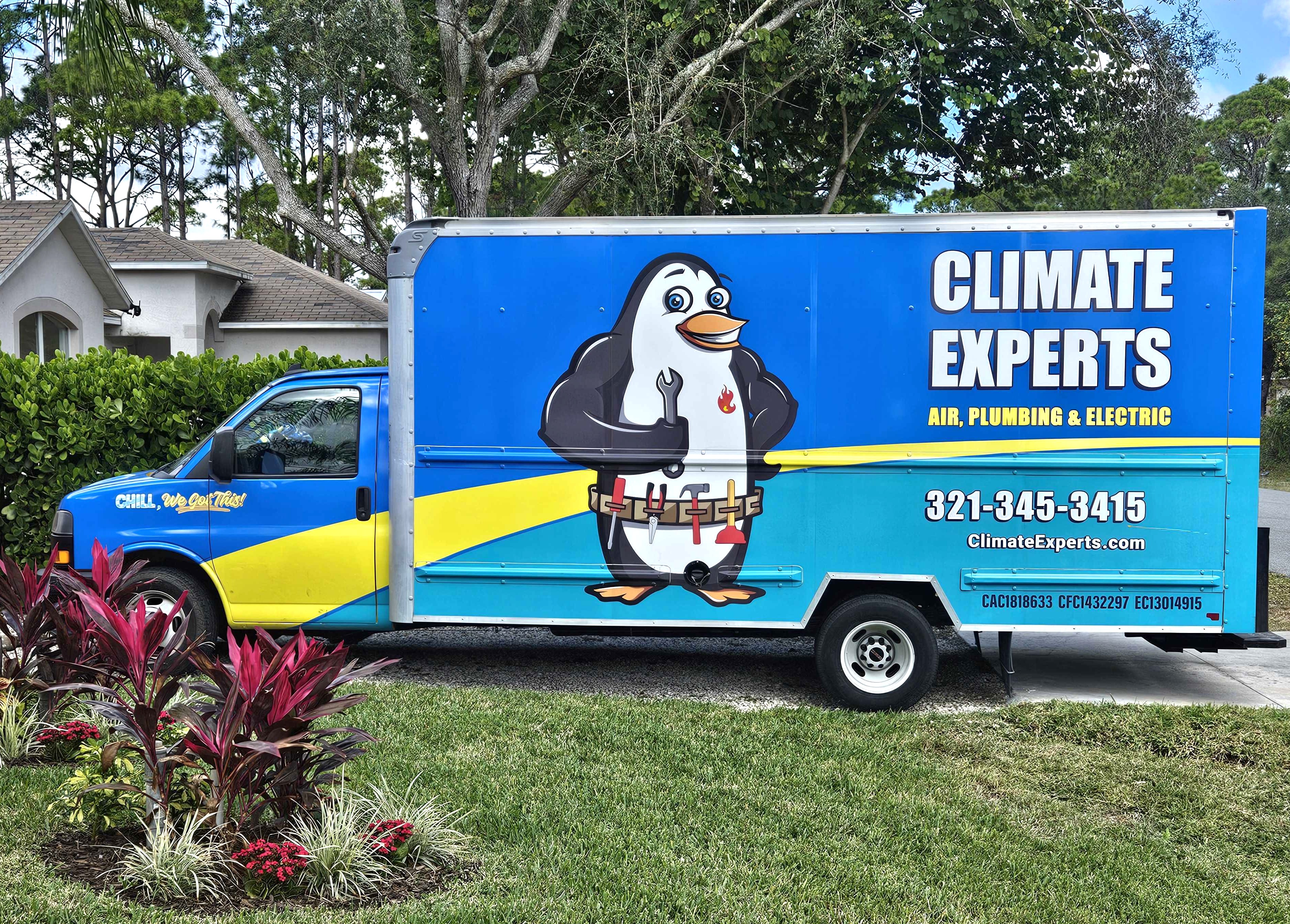 Climate Experts Air, Plumbing & Electric offers top-notch HVAC, plumbing, and electrical services, always ready to serve you with a smile and a unique penguin mascot to light up your day.
