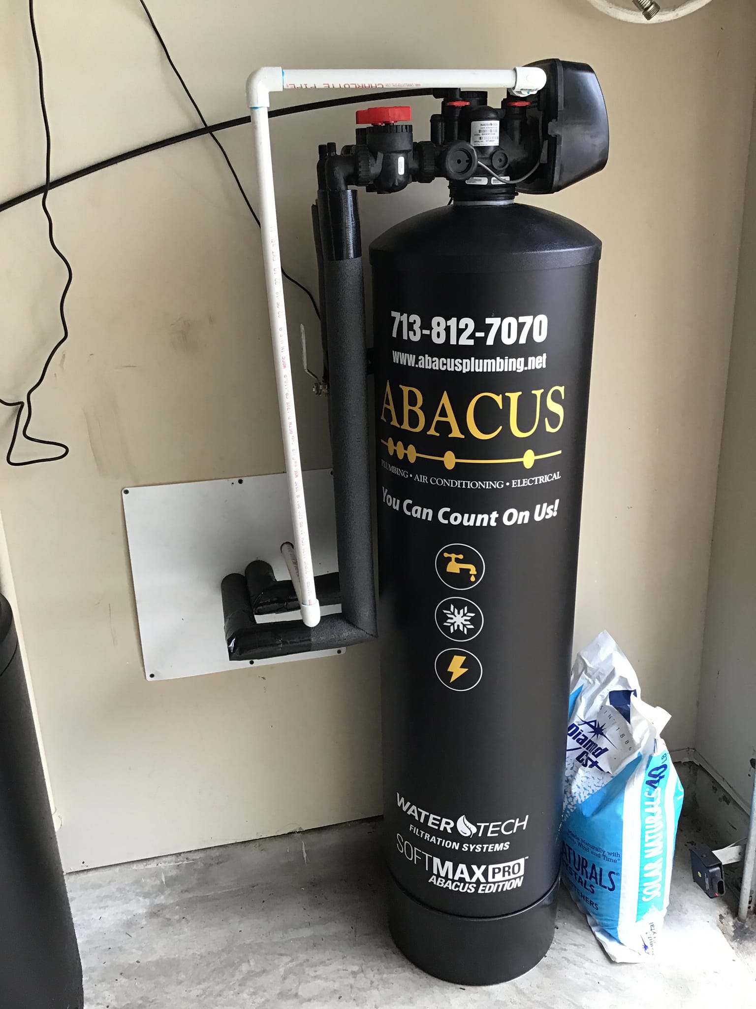 Dependable water softener installation from Abacus Plumbing, Air Conditioning & Electrical shows clean, professional workmanship customers can trust.