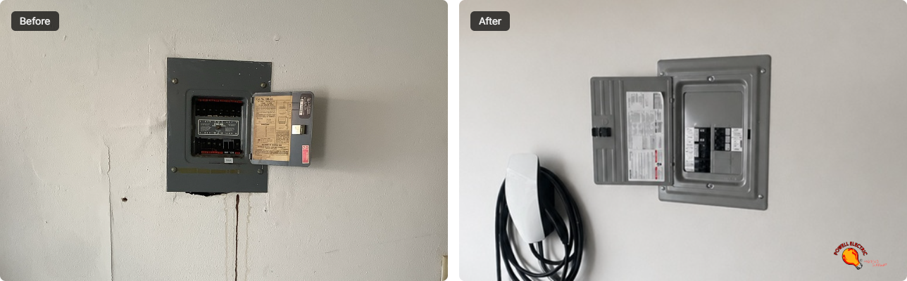 Powell Electric upgraded this home's panel and installed tidy EV charging support, delivering safer, cleaner electrical work you can trust.