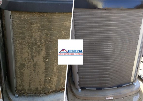 General Air Conditioning & Plumbing: Transforming your air conditioning unit from grimy to pristine with expert care.