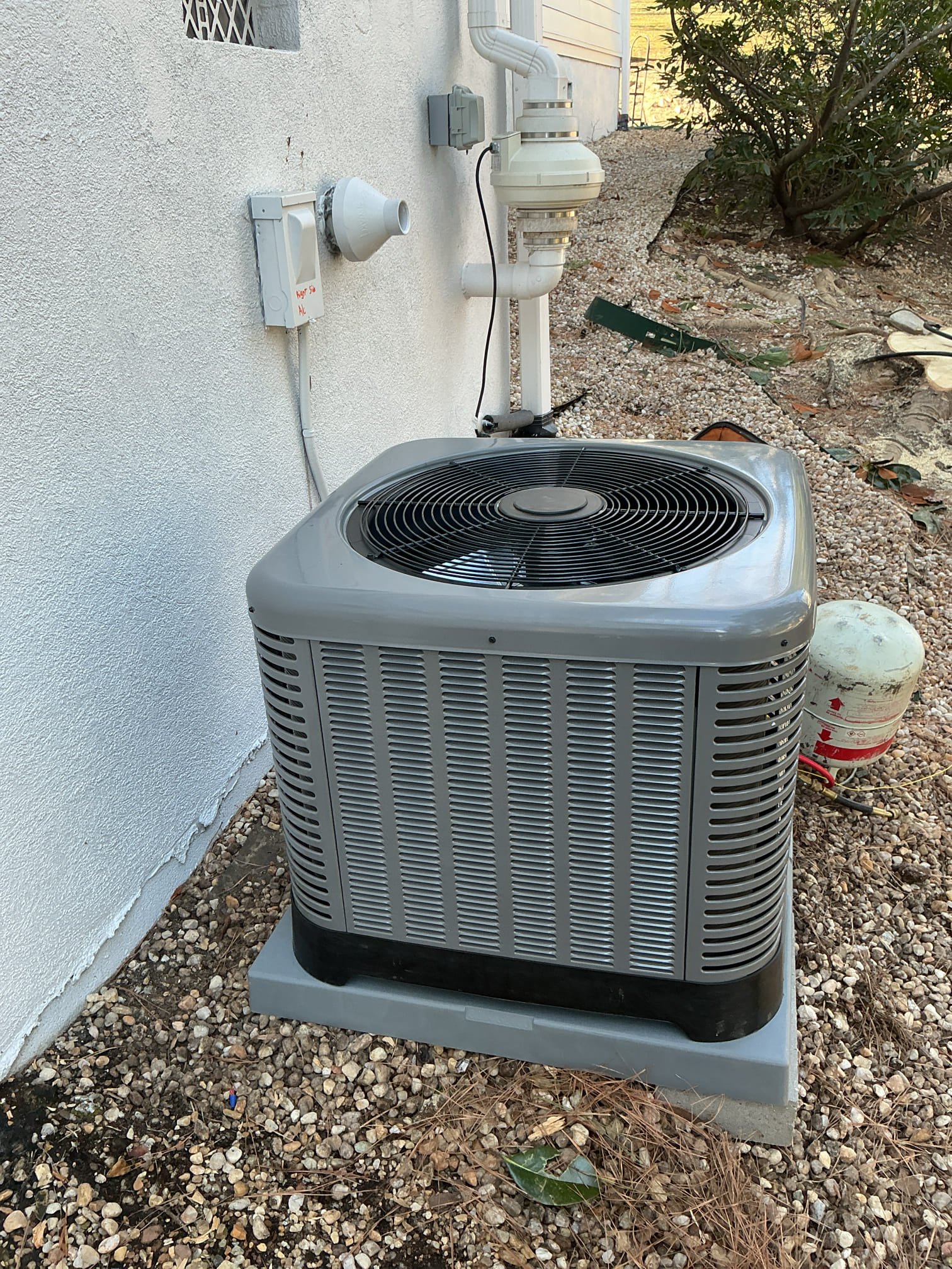 Reliable cooling performance shown in this neat installation by Dawson's Electric & Air, highlighting clean equipment and dependable service.