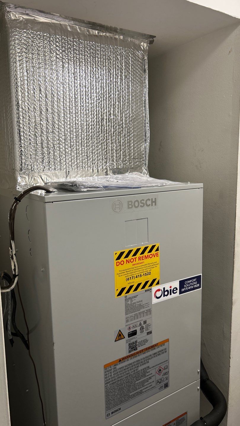 Obie Comfort Solutions installed a tidy, energy-conscious Bosch system with clear labeling to ensure safe, reliable home comfort.