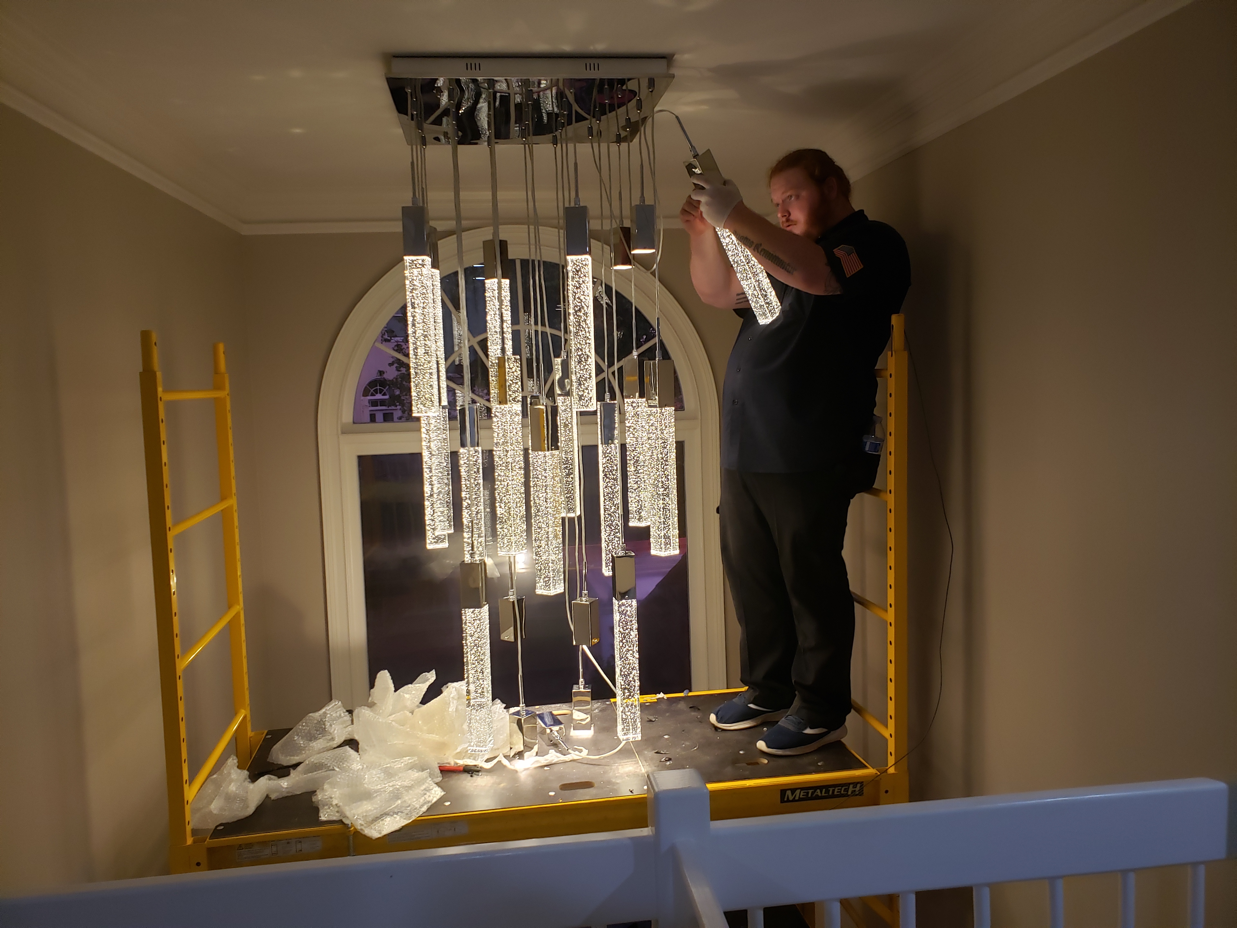 Experience intricate lighting installation with Aardvark Electric, Inc., where expertise meets professionalism.