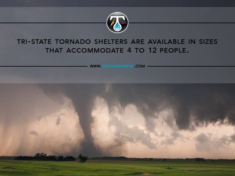 Stay safe with Tri-State's reliable tornado shelters, accommodating your needs with sizes for 4 to 12 people. Tri-State Water Power and Air is your partner in safety.