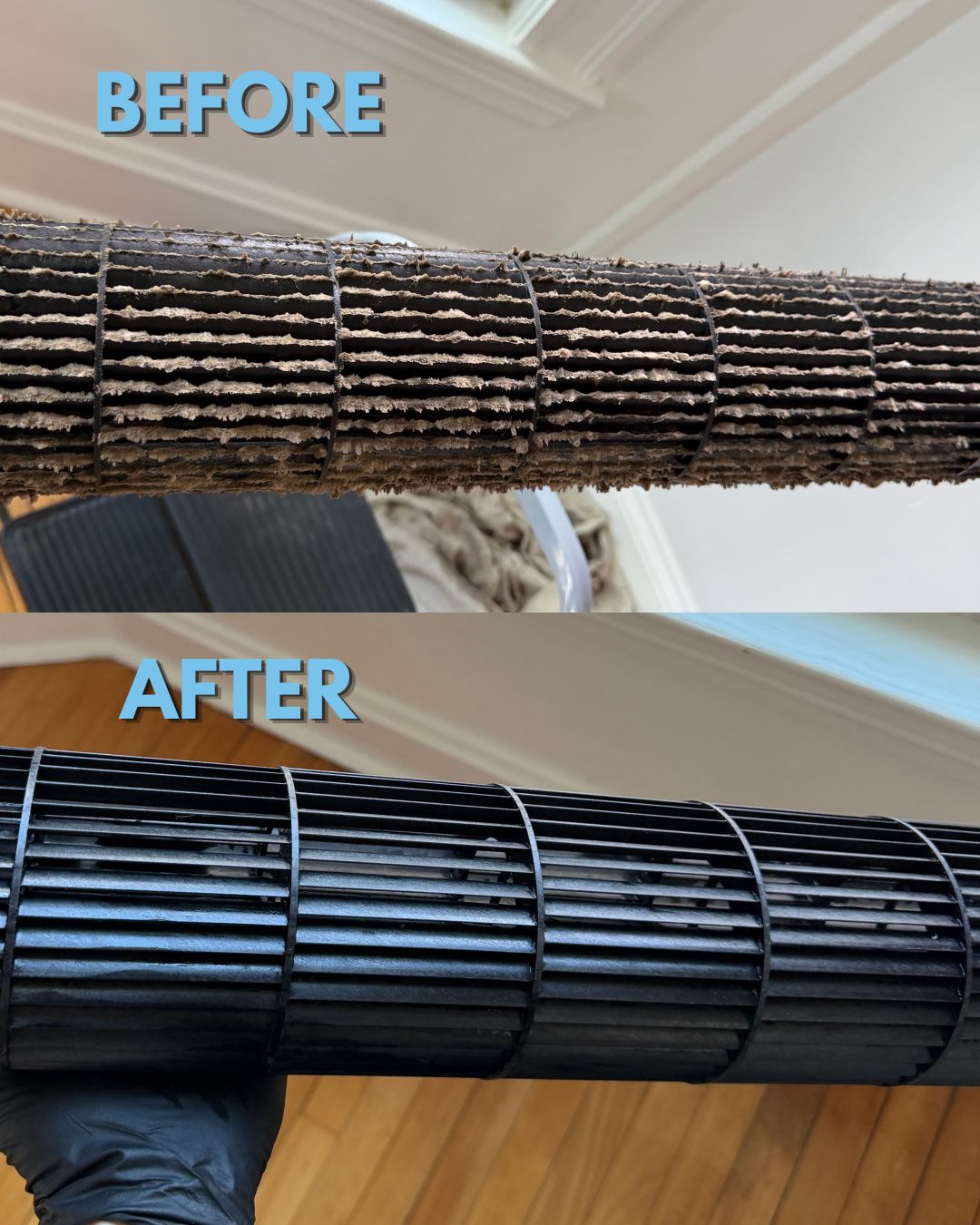 See the dramatic improvement in indoor air system cleanliness after a professional service from Akian Plumbing, Heating, Cooling & Electric.