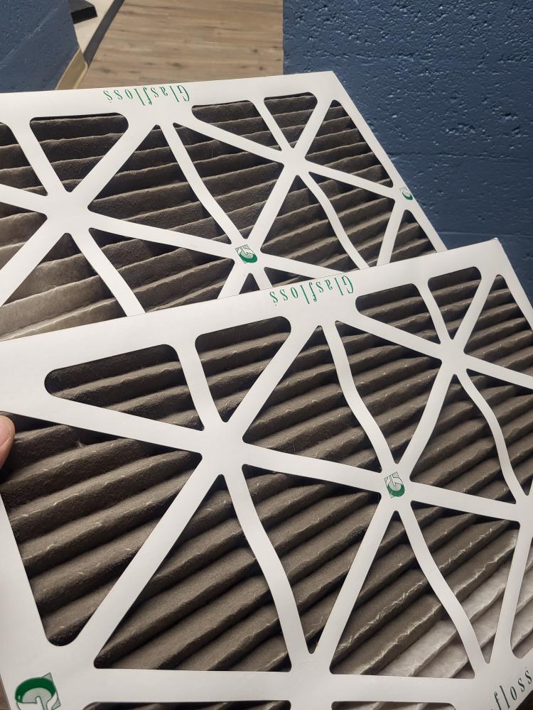 Fresh pleated filters installed for cleaner air and reliable performance, brought to you by Boehmer Heating & Cooling.