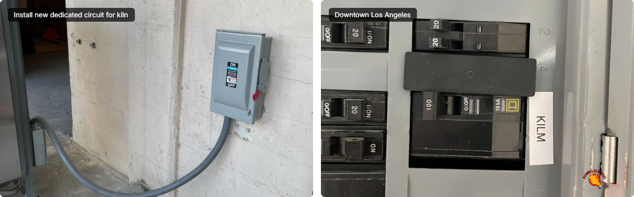 Powell Electric installed a tidy, code-conscious dedicated circuit and labeled breaker to ensure safe, reliable kiln operation.