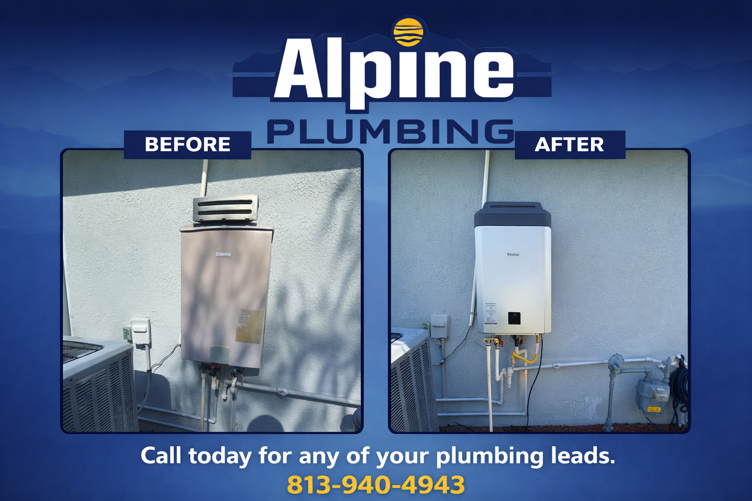 Alpine Plumbing showcases the remarkable transformation from old to new in plumbing efficiency. Call today for any of your plumbing leads.