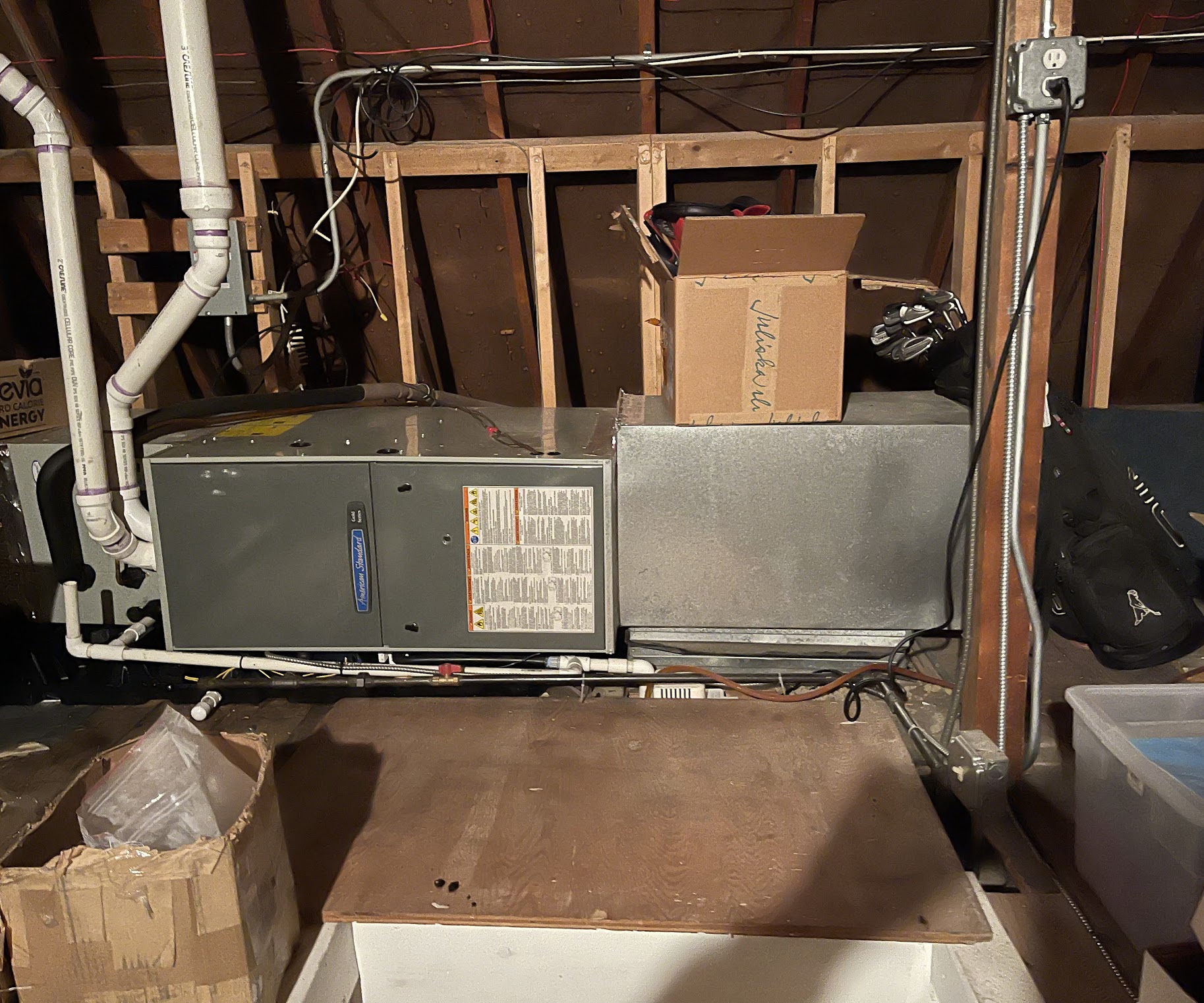 Neat residential HVAC installation and drainage in the attic shows Oasis Heating and Cooling’s commitment to reliable, long lasting comfort.