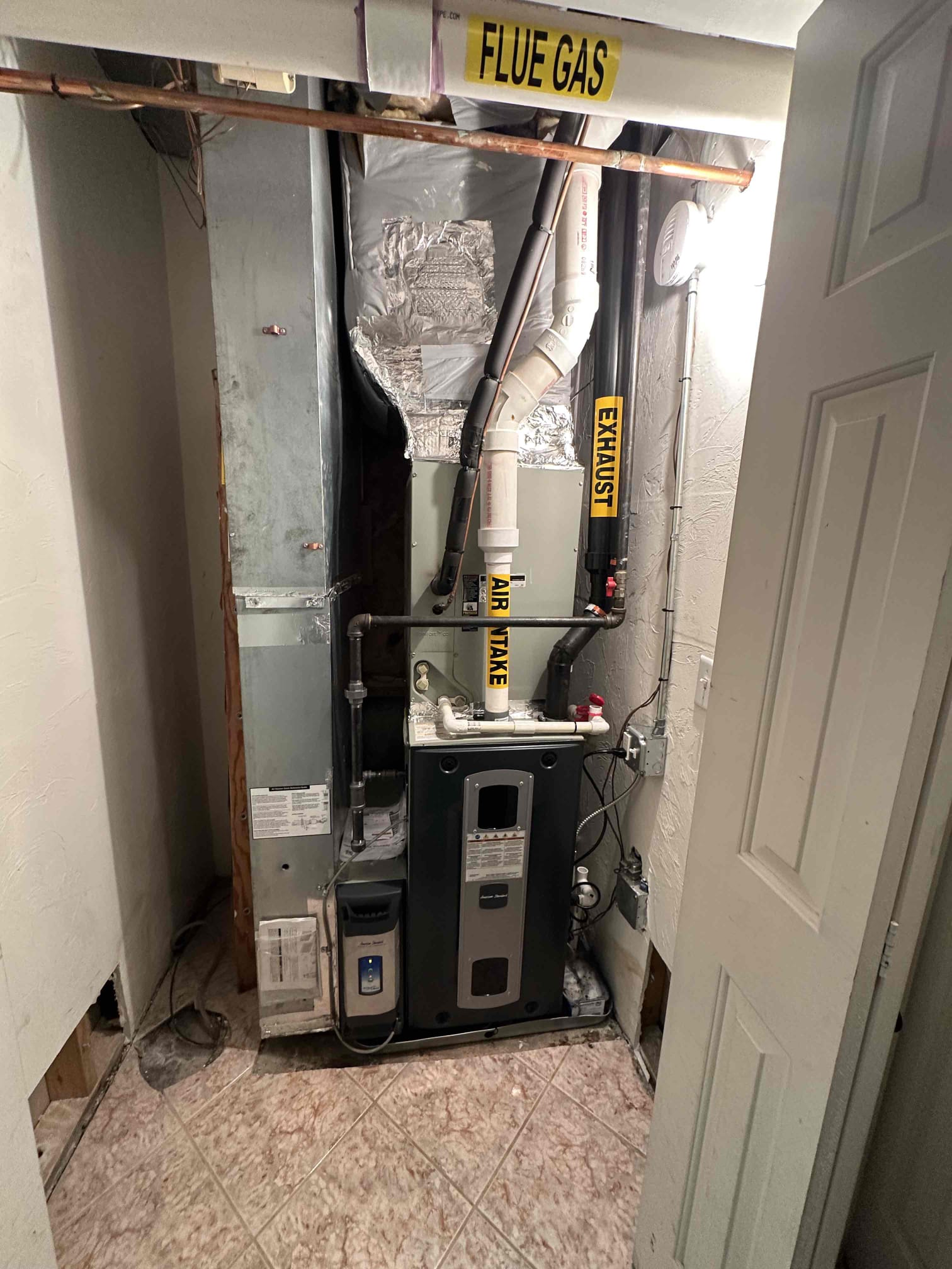 Akian Plumbing, Heating, Cooling & Electric shows reliable, code-conscious HVAC installation with clearly labeled vents and tidy ductwork for lasting performance.