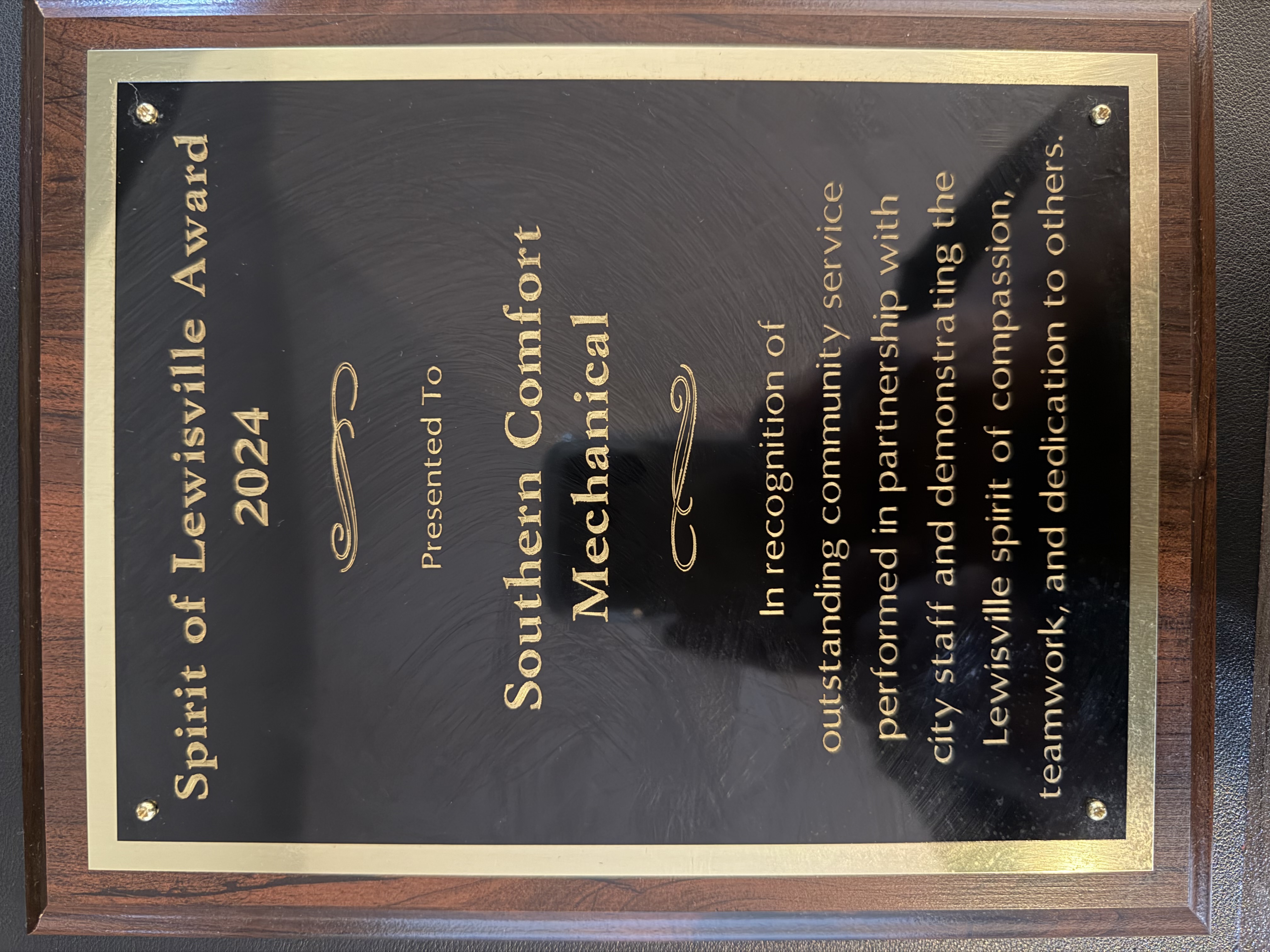 Proudly recognized for community service in 2024, Southern Comfort Mechanical showcases commitment to quality and local trust.