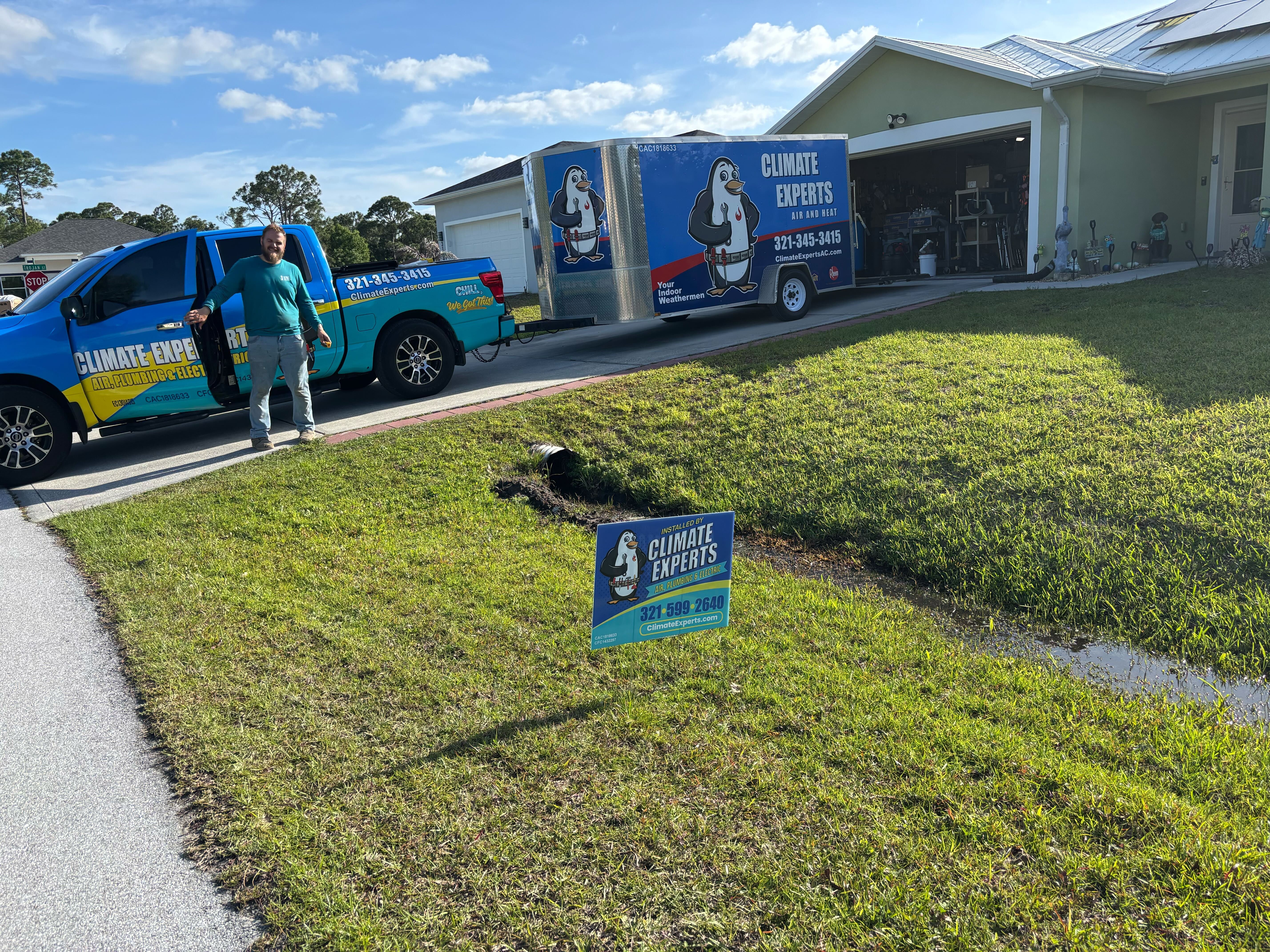 Climate Experts Air, Plumbing & Electric arrives on time and ready, showcasing reliable service and professional care at your home.