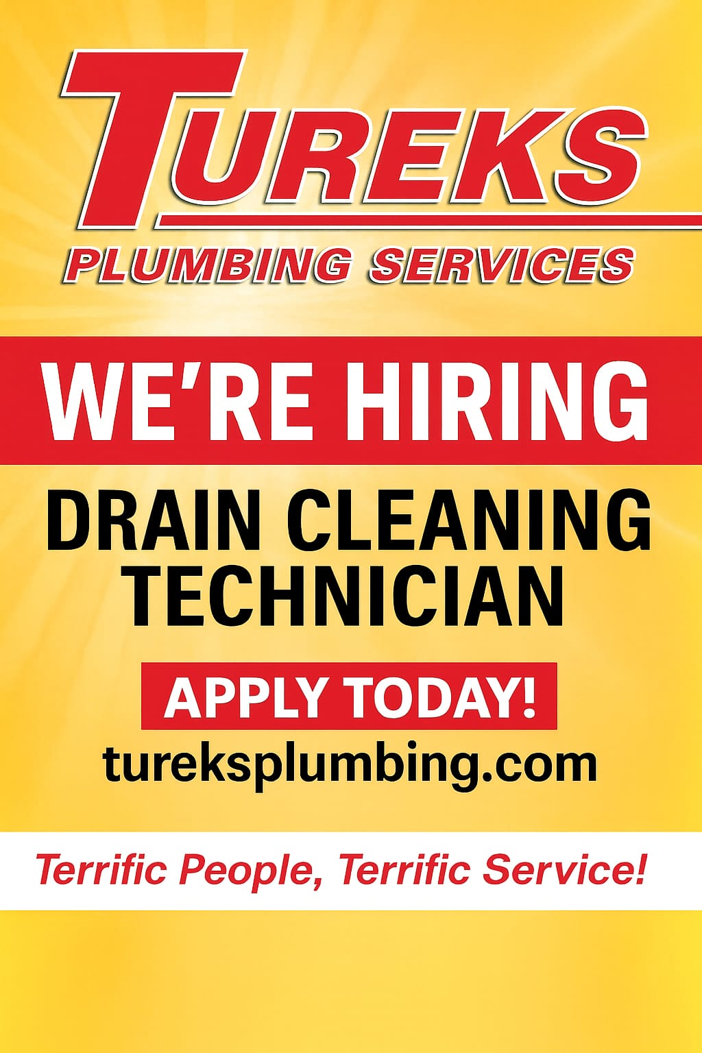 Join the Tureks Plumbing Services family as a Drain Cleaning Technician – Terrific People, Terrific Service!