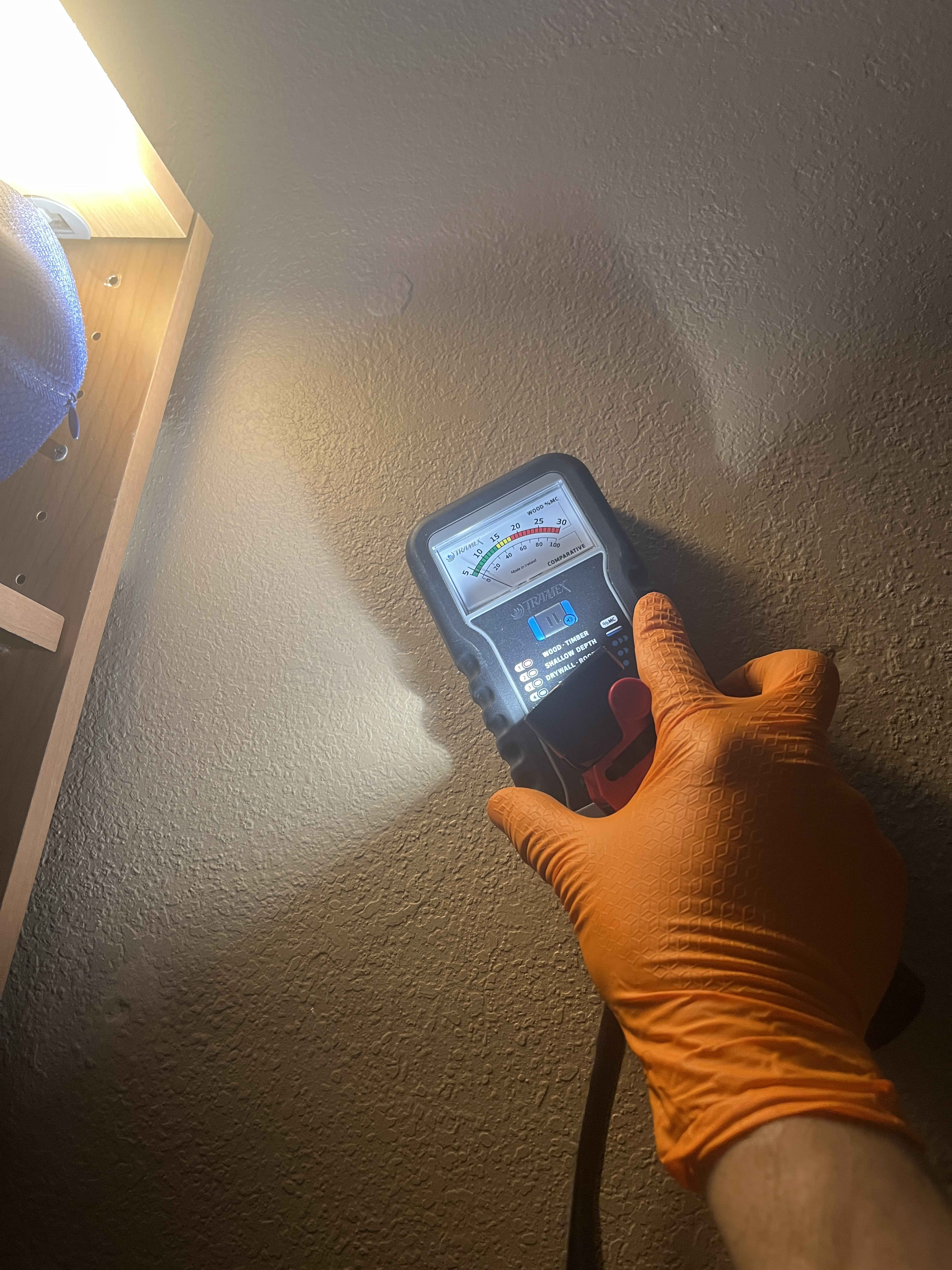 Rise Plumbing Systems demonstrates careful moisture inspection with trained technicians, giving homeowners confidence in accurate leak detection.