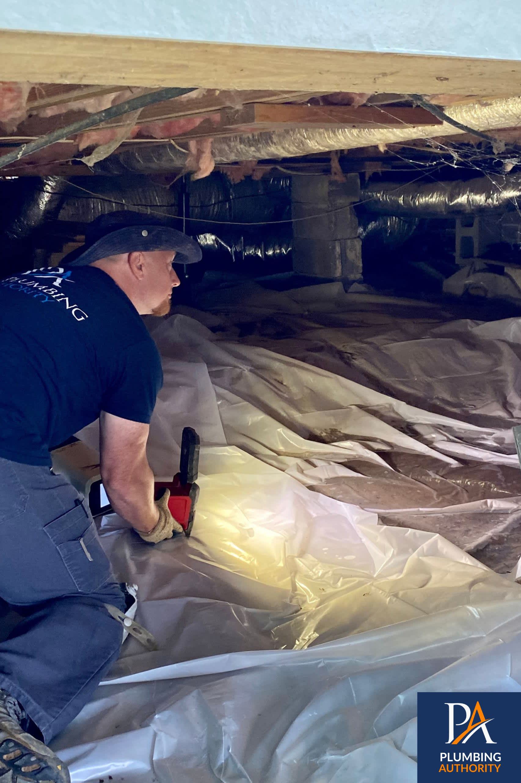 Trust The Plumbing Authority for thorough crawlspace moisture protection, where experienced technicians install vapor barriers with care.