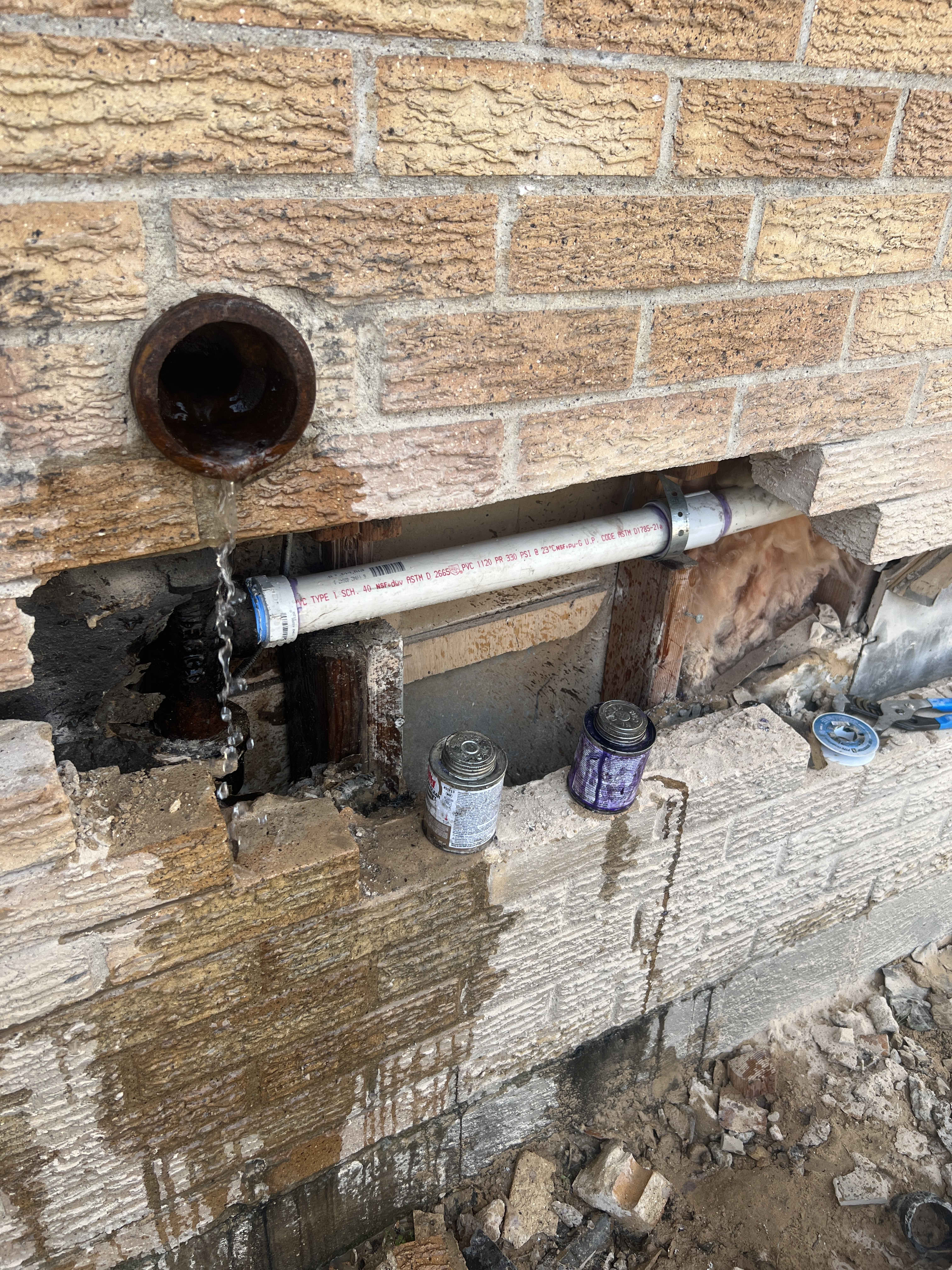 Rise Plumbing Systems quickly identifies and repairs corroded exterior drains to stop leaks and prevent hidden water damage while restoring the wall.