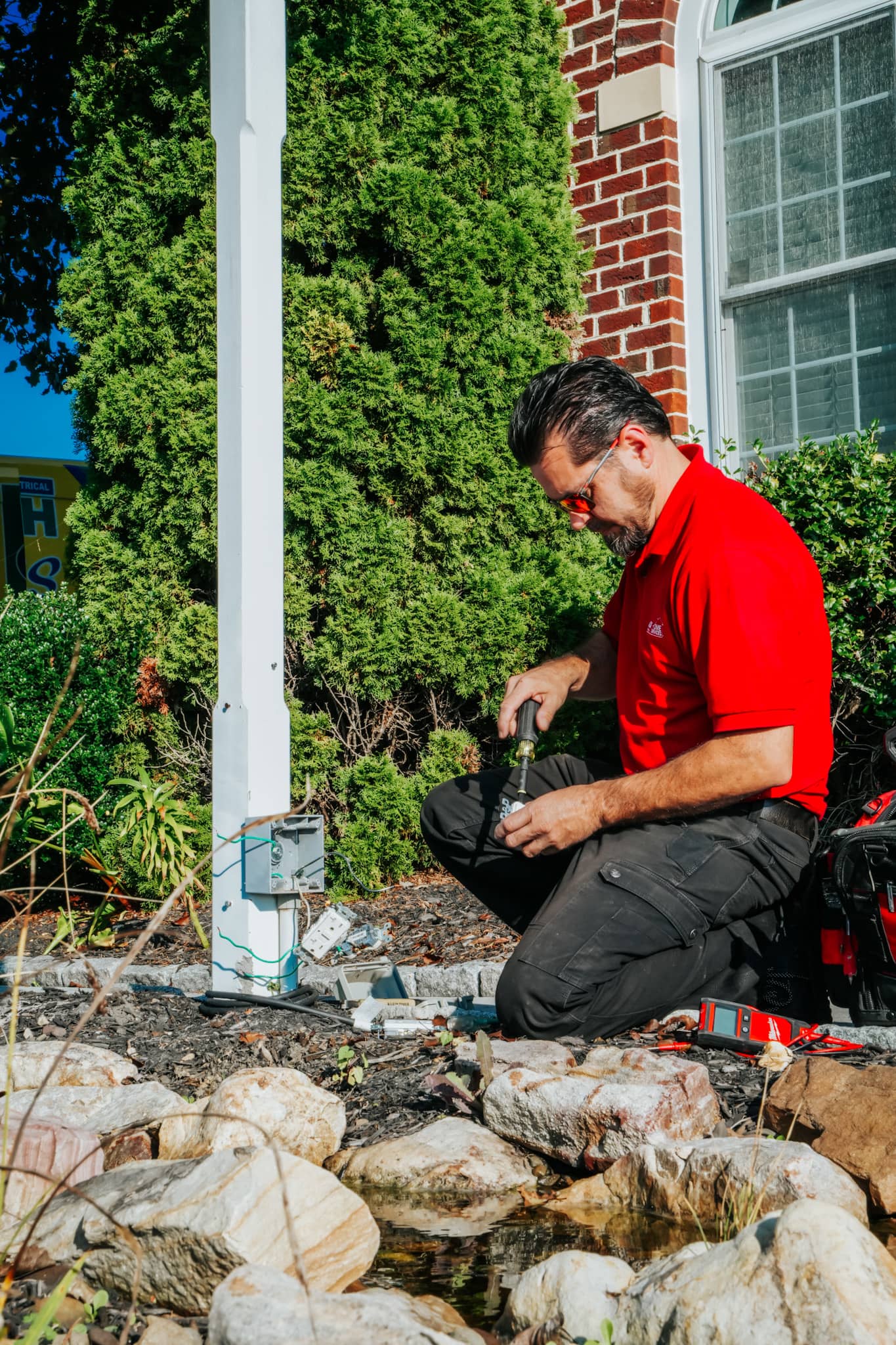 A skilled Parrish Services technician expertly services outdoor electrical components with care, ensuring safe reliable operation for your home.