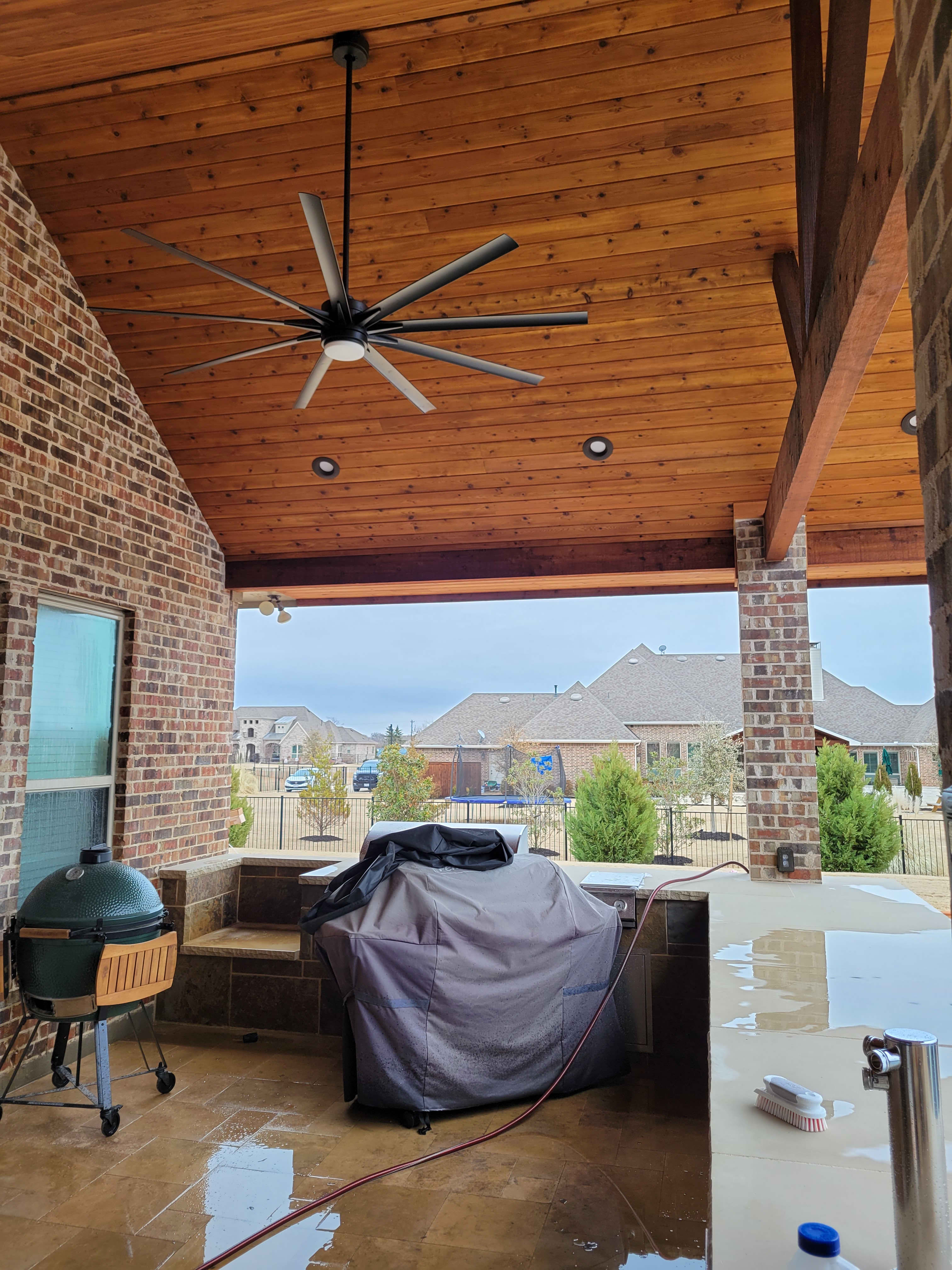 Experience seamless comfort with Blue Line Electric's expert ceiling fan installations, adding elegance and efficiency to your outdoor spaces.