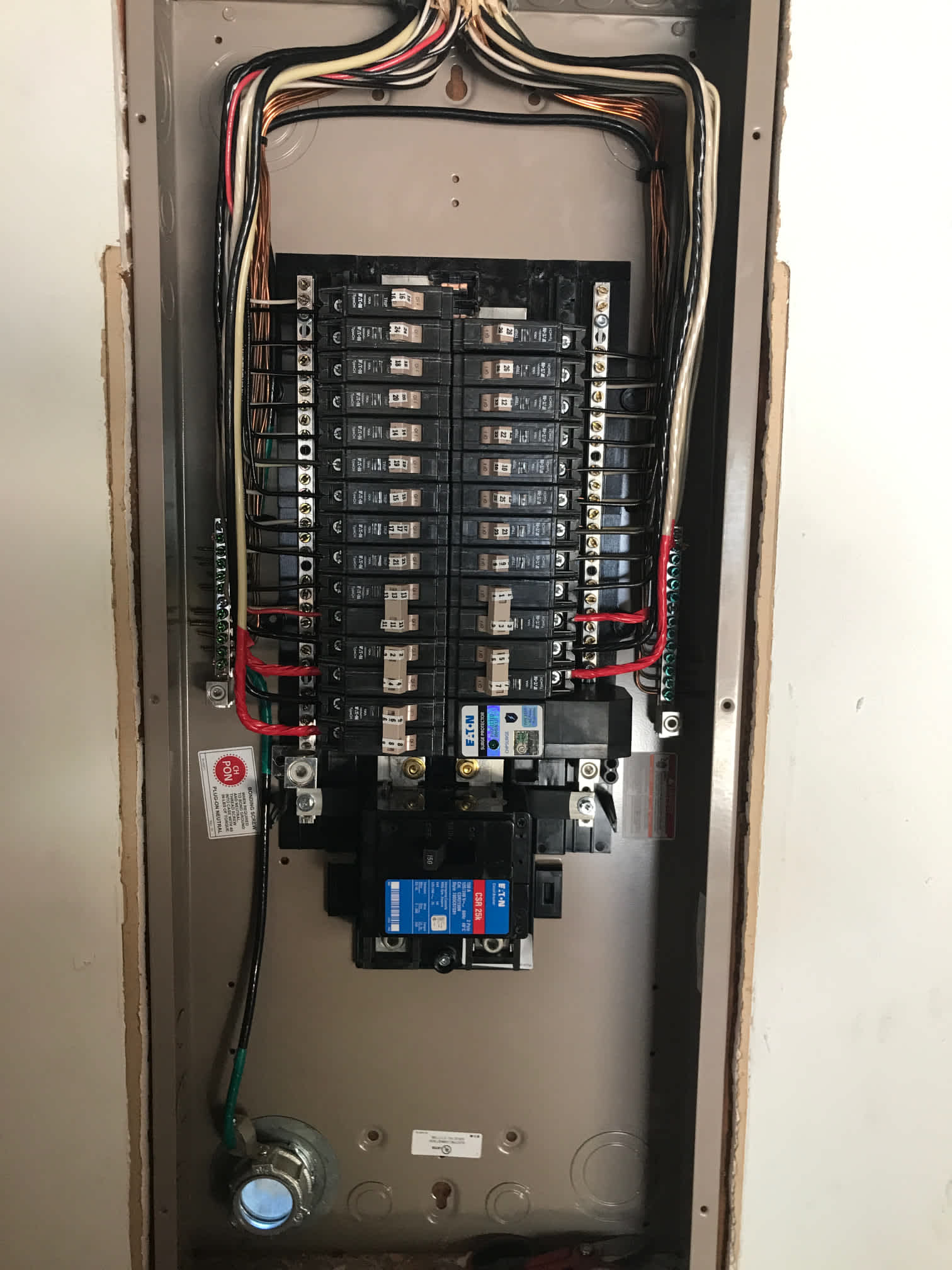 Clean, organized circuit work shows the attention to safety and craftsmanship customers expect from Abacus Plumbing, Air Conditioning & Electrical.