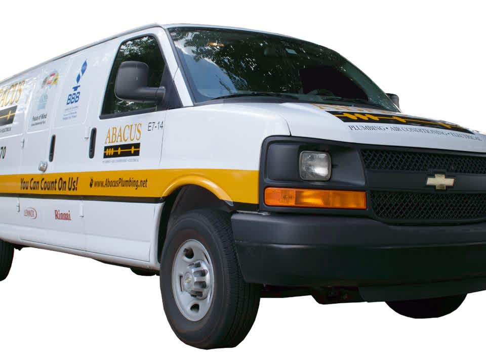 A clean, clearly branded service van shows Abacus Plumbing, Air Conditioning & Electrical’s professional reliability and readiness to respond quickly.