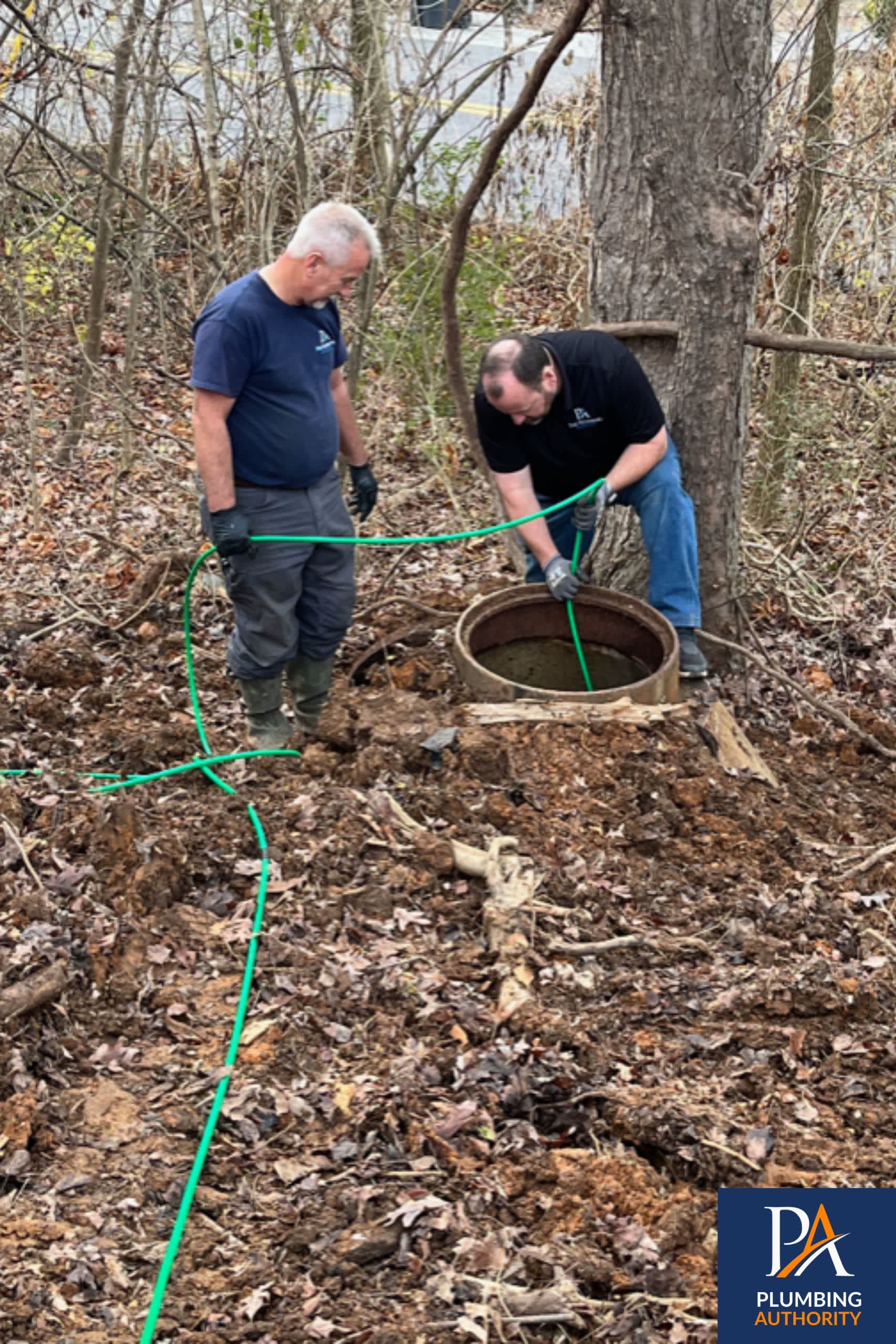 Experienced technicians from The Plumbing Authority quickly and carefully handle a sewer access repair on-site, showing dependable service and workmanship.