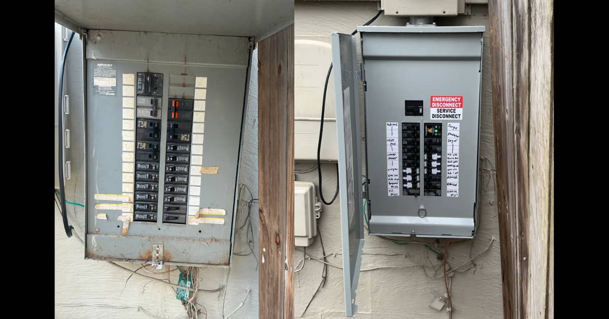Showing a safer, neater electrical upgrade, Atomic Electric Service Inc. delivers reliable panel replacements with clear labeling and care.