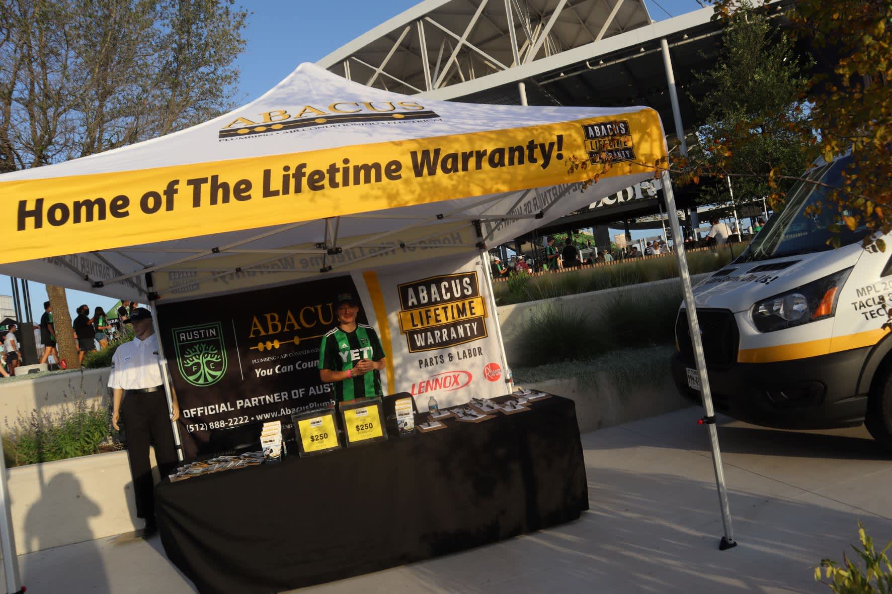 Showcasing dependable service and community presence, Abacus Plumbing, Air Conditioning, & Electrical highlights its lifetime warranty to build trust.