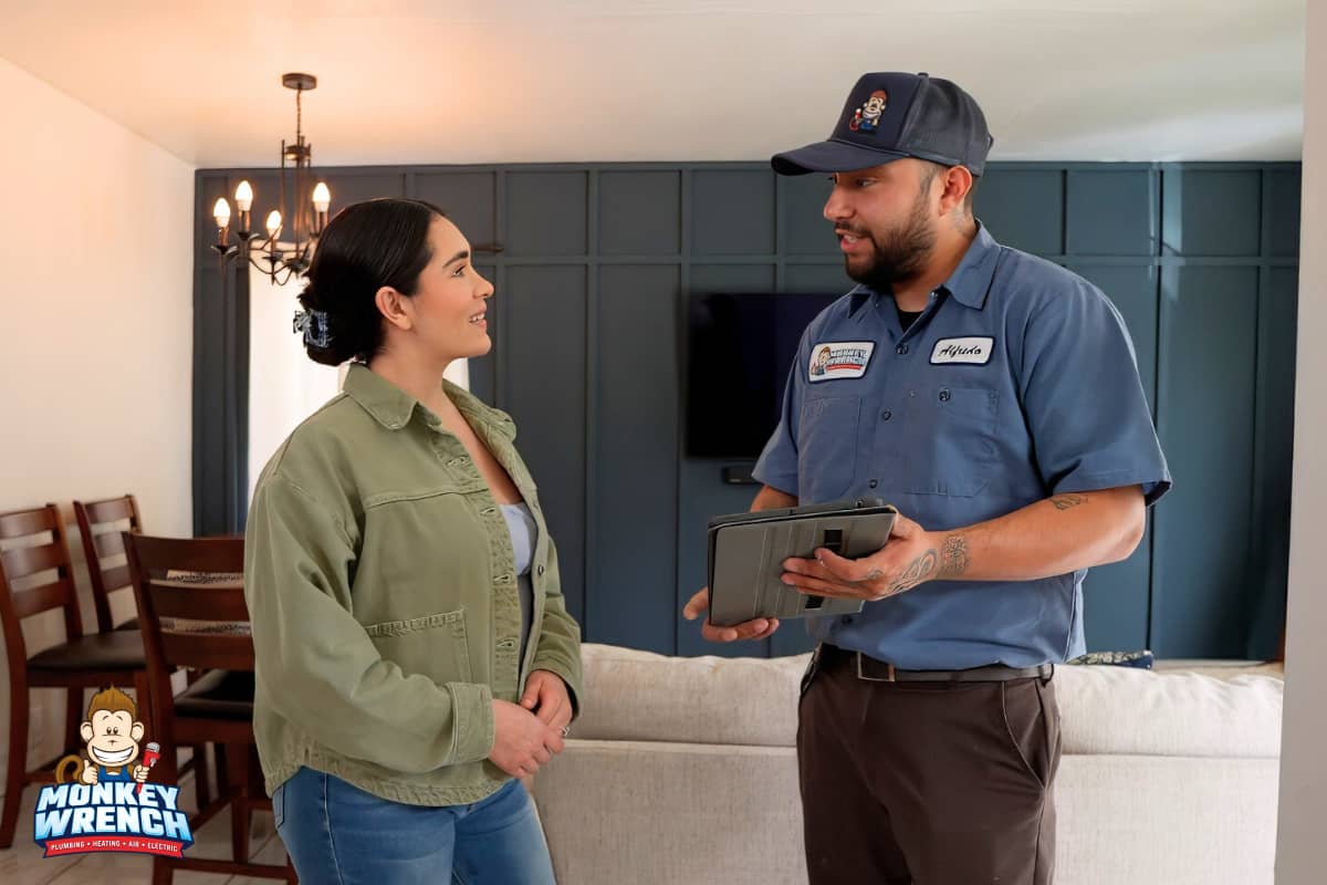 Experience top-notch customer service with Monkey Wrench Plumbing, Heating, Air & Electric, where professionalism meets your home comfort needs.