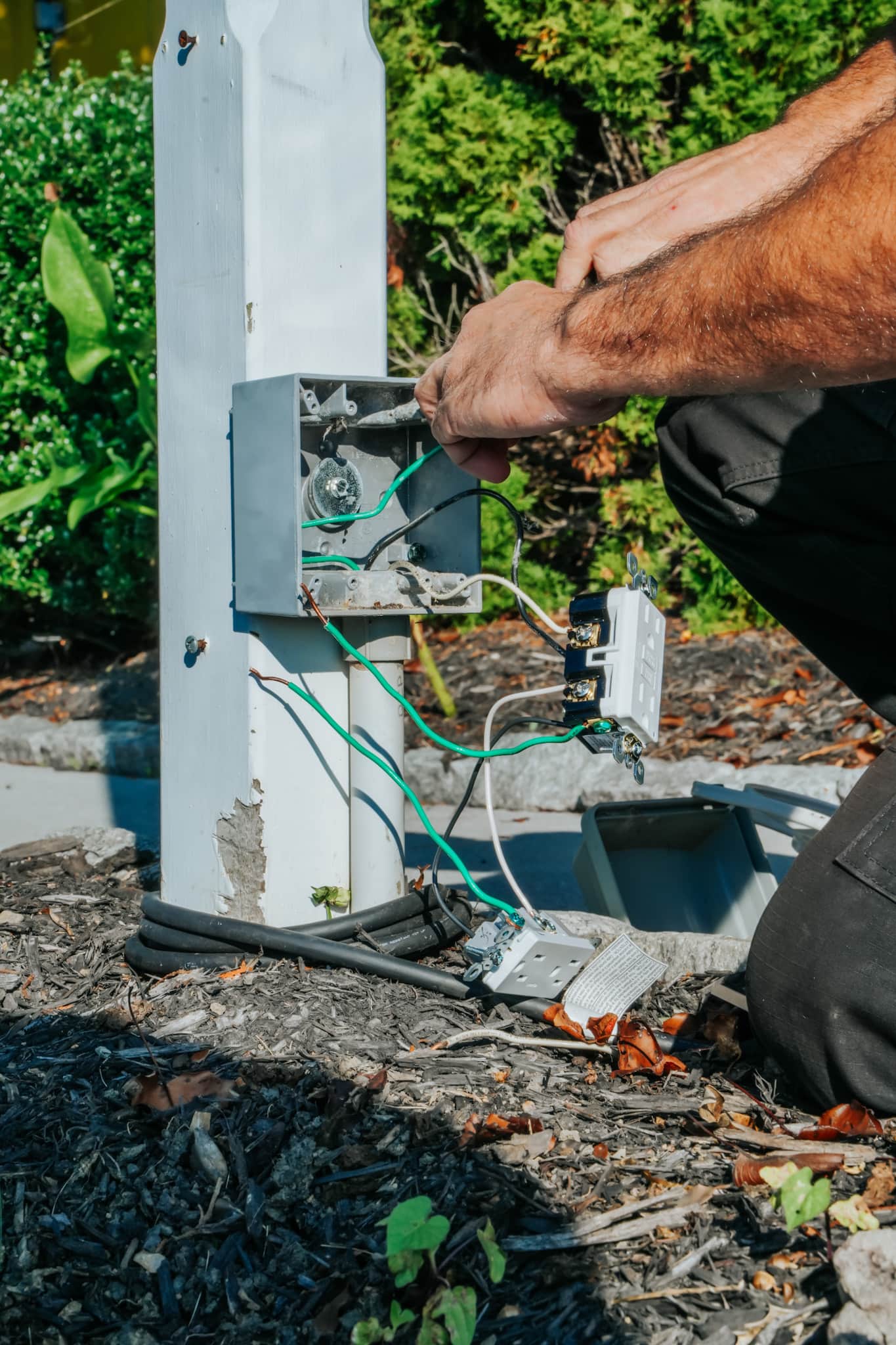 Skilled outdoor electrical repairs by Parrish Services ensure safe, reliable outlets and visible attention to proper grounding for homeowners.