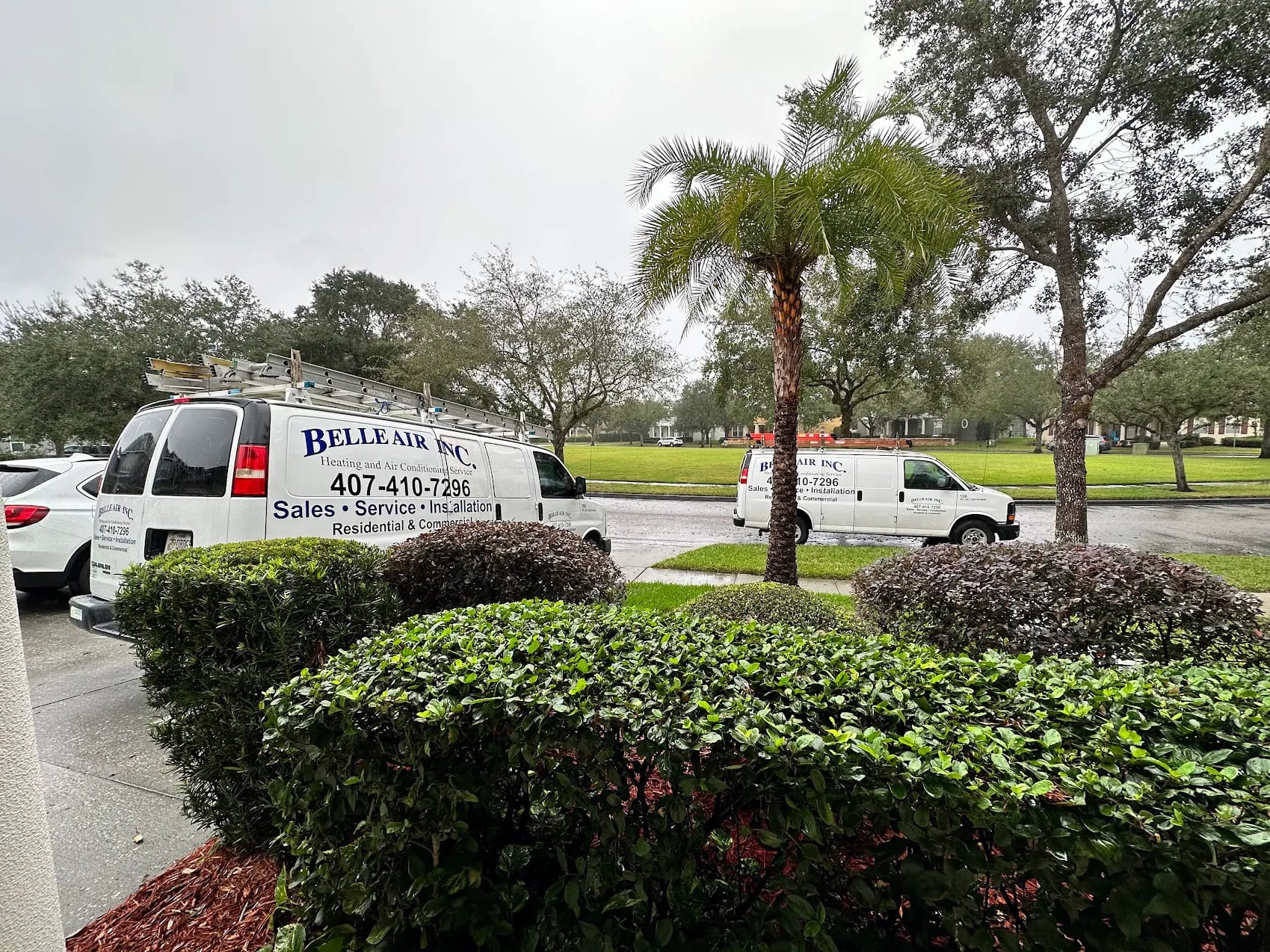 With a commitment to quality service, Belle Air ensures your home's comfort is in expert hands, as seen with our fully-equipped service fleet ready to go.
