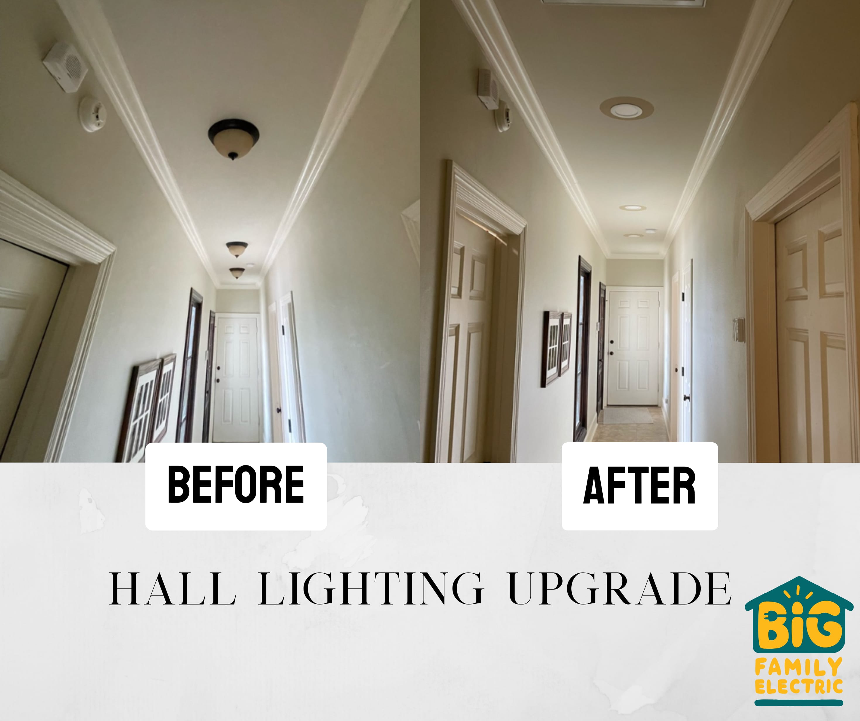 Brighten up your home with a professional Hall Lighting Upgrade by Big Family Electric, ensuring modern style and efficiency.