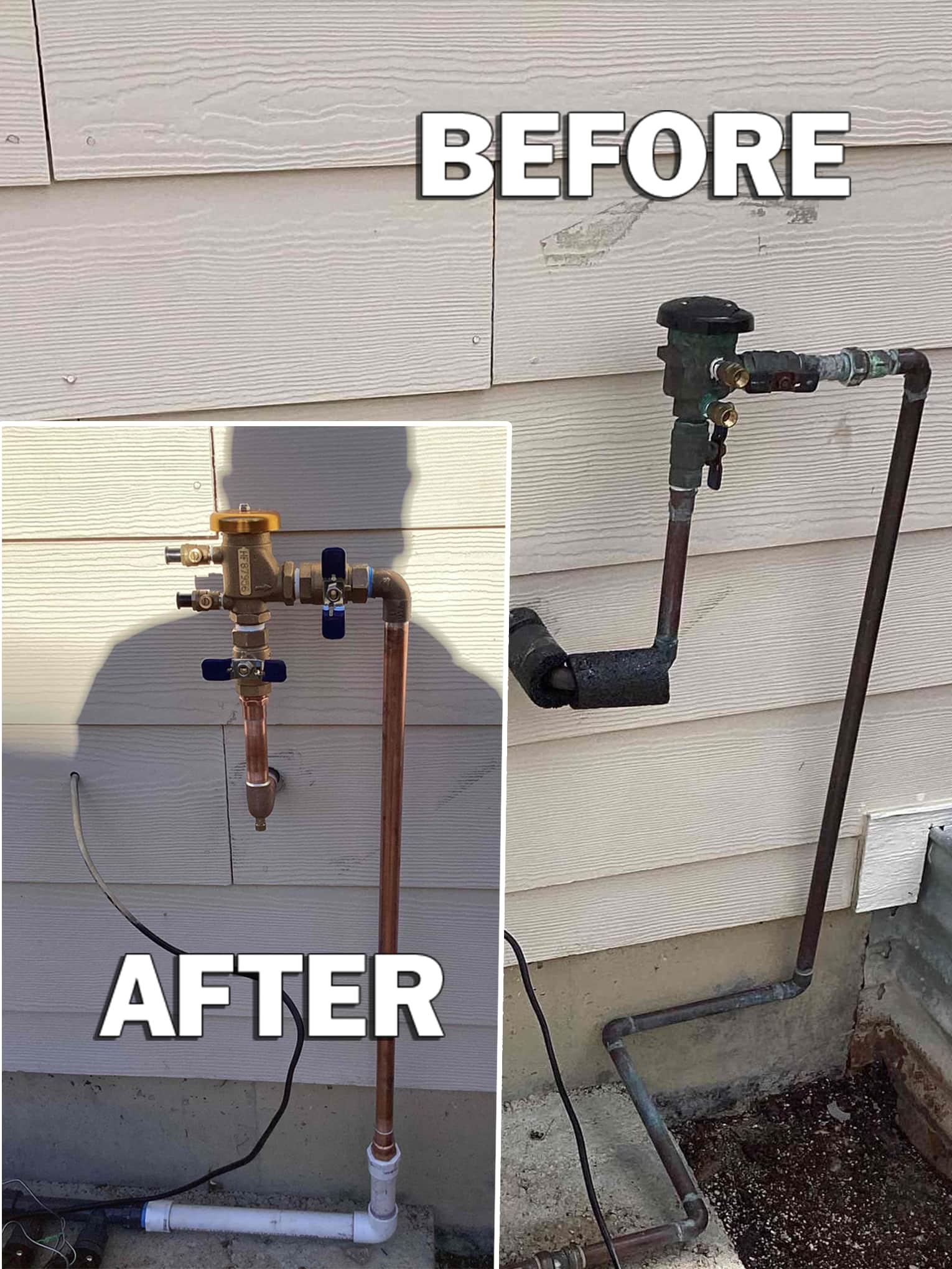 Showcasing reliable workmanship, Brothers Plumbing, Heating, and Electric - Denver replaced corroded outdoor piping with clean, durable copper and valves.