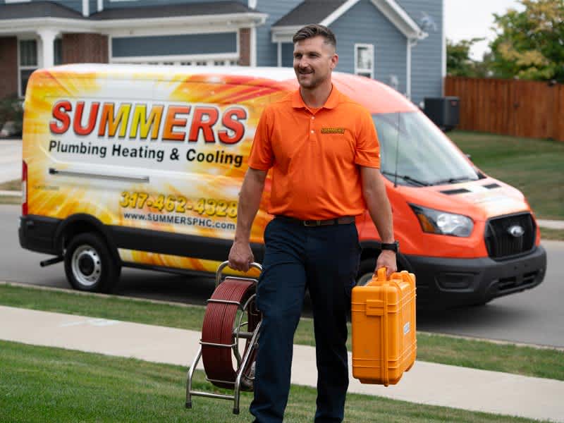 Summers Plumbing Heating & Cooling ensures top-notch service, evident as our professional technician arrives fully equipped and ready to tackle your neighborhood's needs.