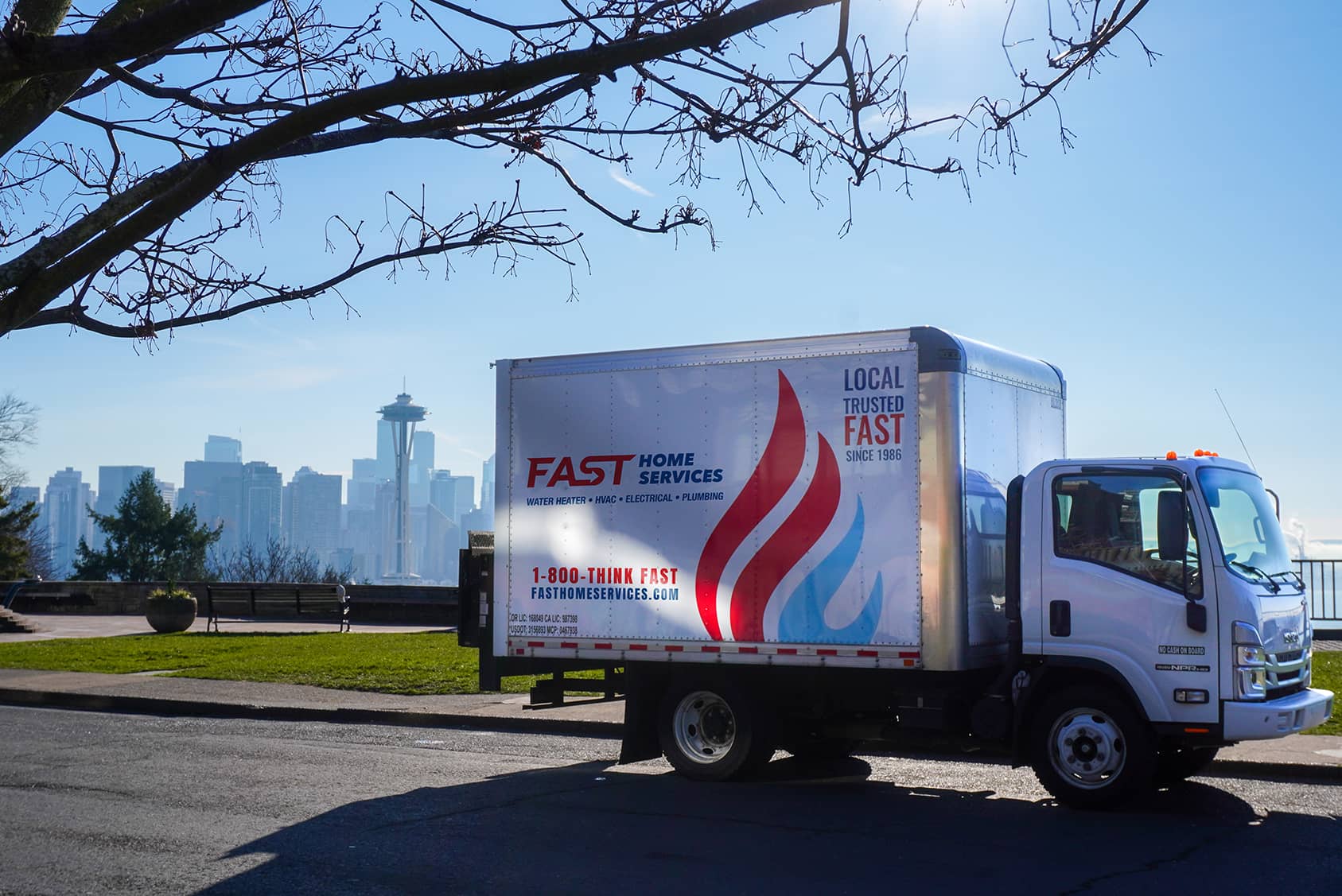 Fast Home Services shows local reliability and professional service with branded vehicles ready to respond across Seattle neighborhoods.