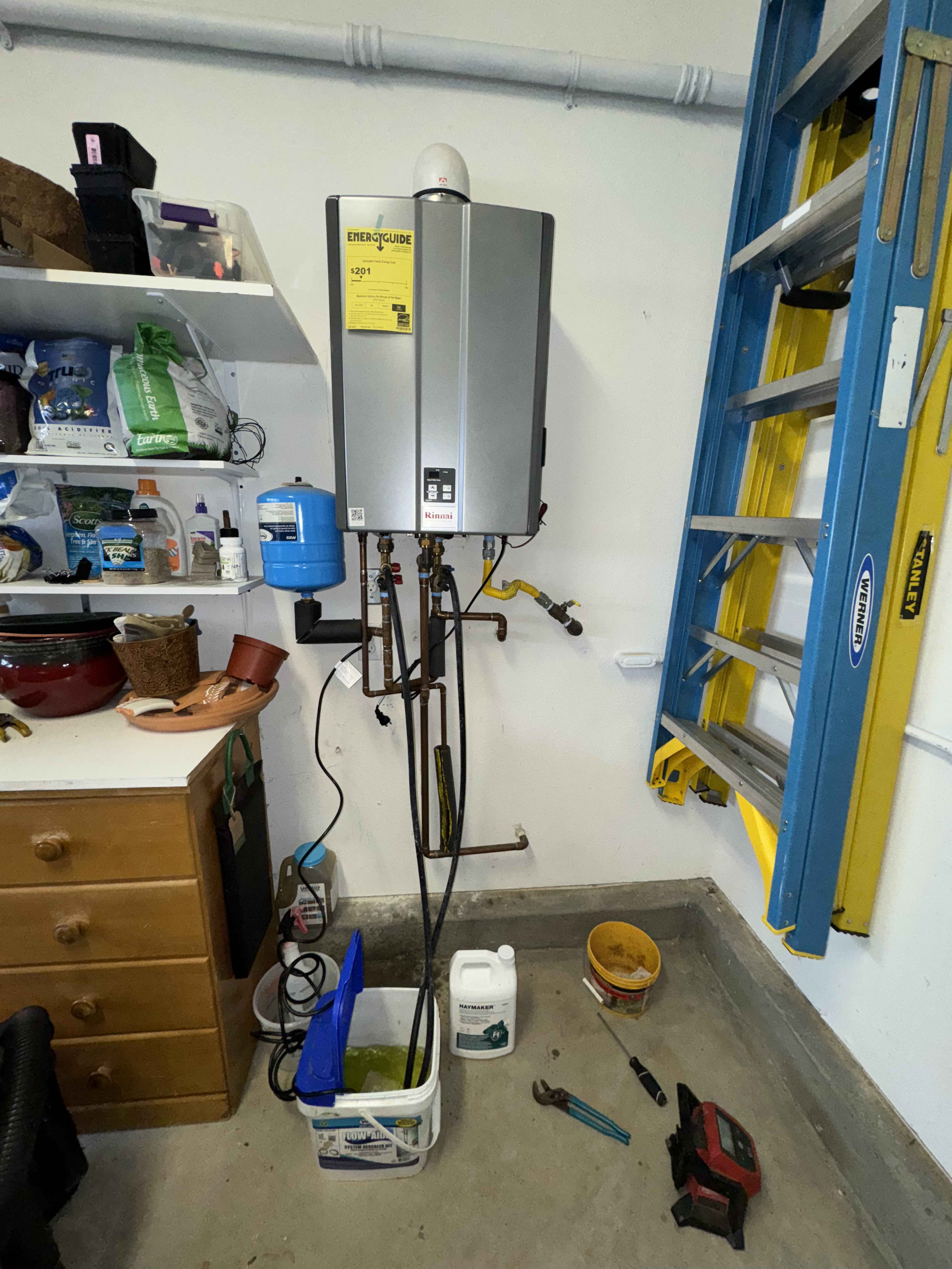Clean, space-saving tankless hot water installation shows the attention to detail Big Island Plumbing delivers for efficient home upgrades.