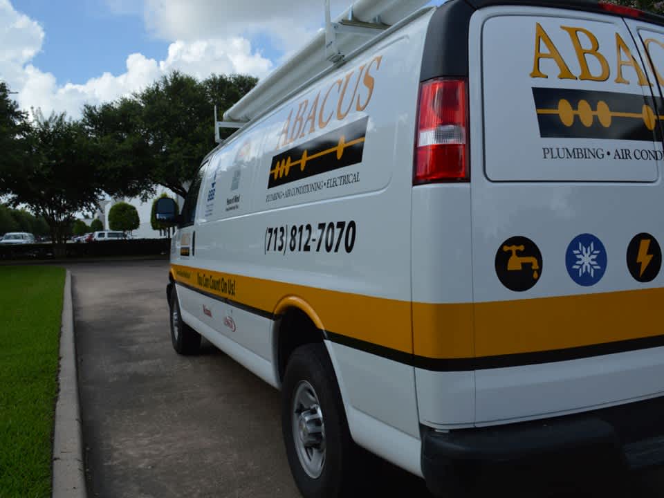 A well-branded, professional service van from Abacus Plumbing, Air Conditioning & Electrical signals reliable local craftsmanship and fast response.