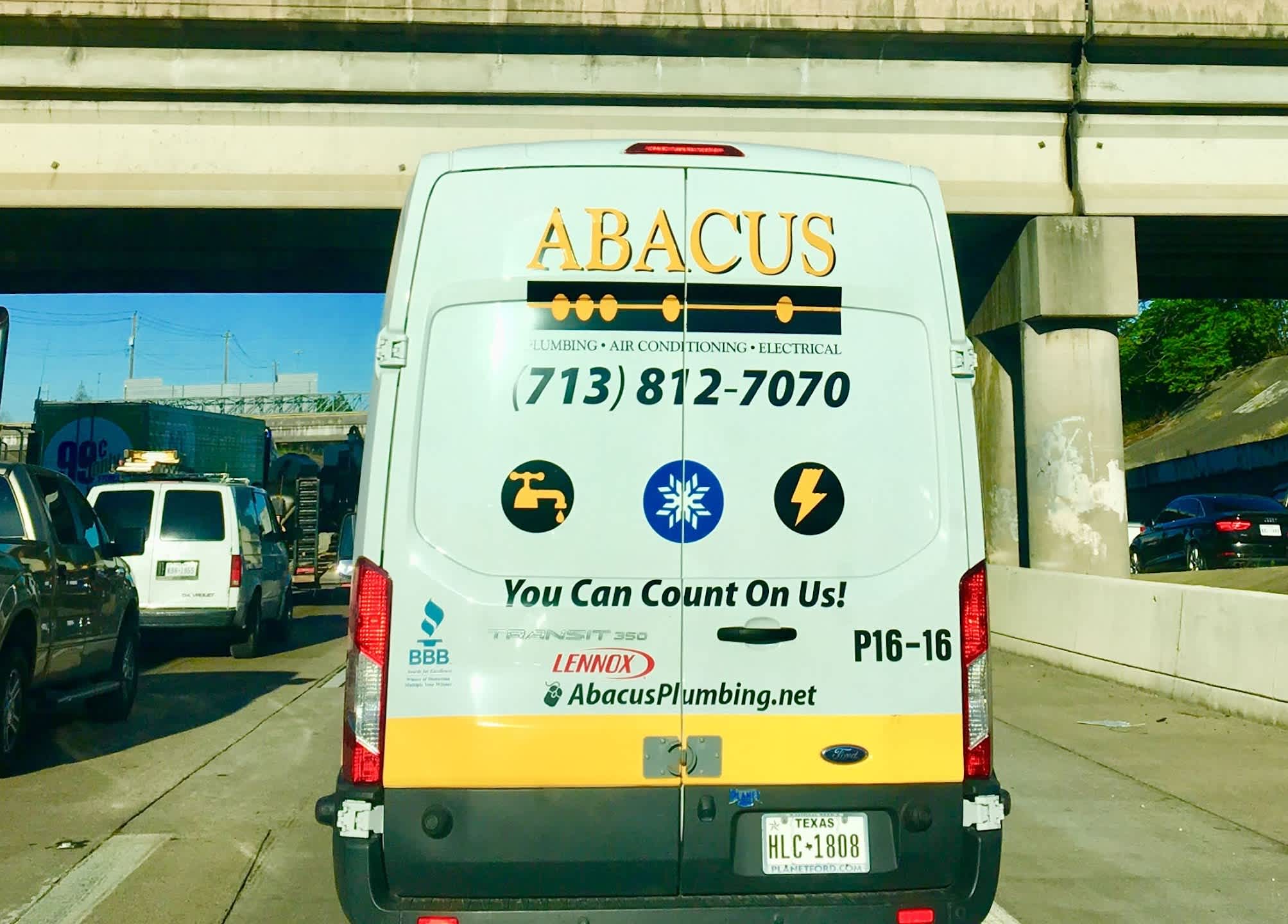 Dependable service you can count on, Abacus Plumbing, Air Conditioning & Electrical showcases professional crews and clear contact information.