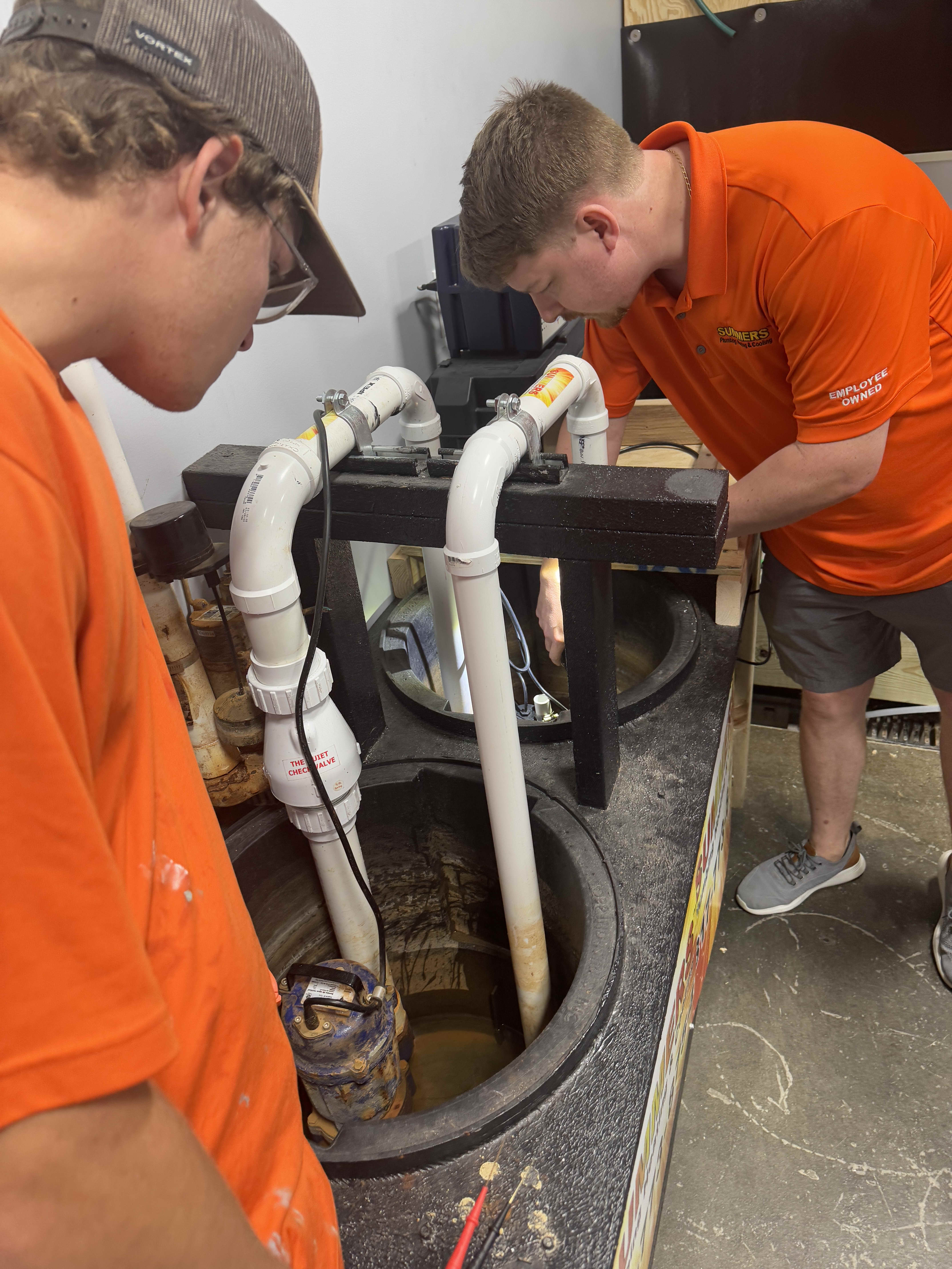 Reliable and professional sump pump services by Summers Plumbing Heating & Cooling.