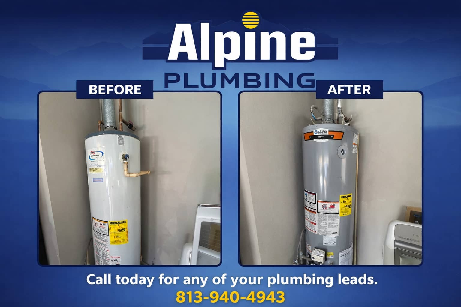 Transform your home's plumbing with Alpine Plumbing—see the difference in quality right before your eyes! Call today at 813-940-4943 for all your plumbing needs.