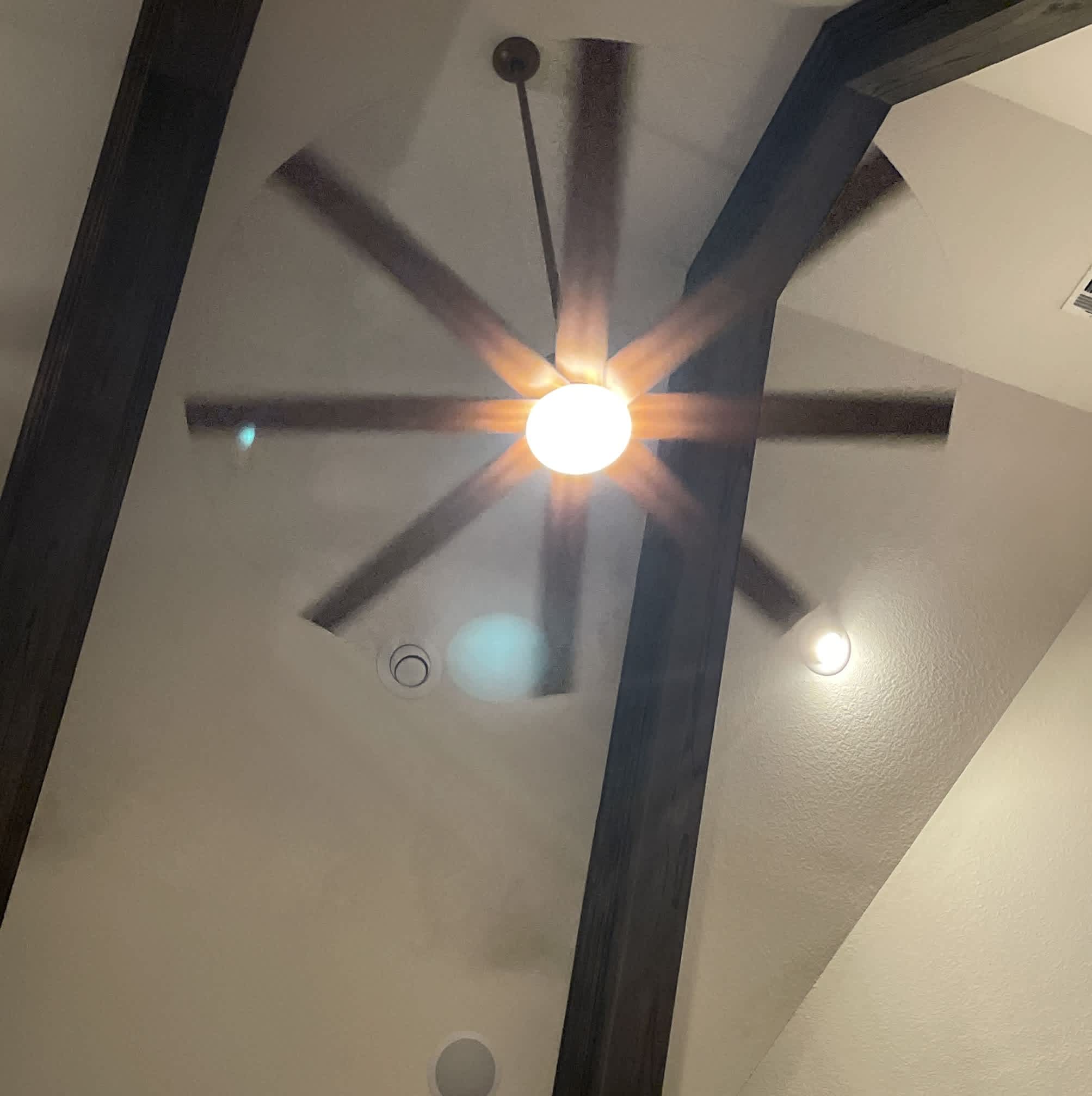 A beautifully finished ceiling with integrated fan and lighting showcases Abacus Plumbing, Air Conditioning & Electrical’s attention to quality and detail.