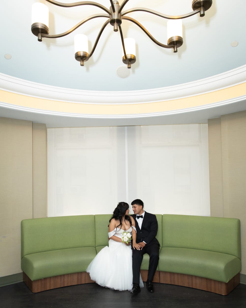 Elopement photography inside the City Clerk waiting room in Lower Manhattan, New York