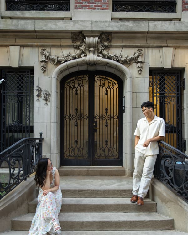 Kevin and Karen on townhouse steps off Central Park West