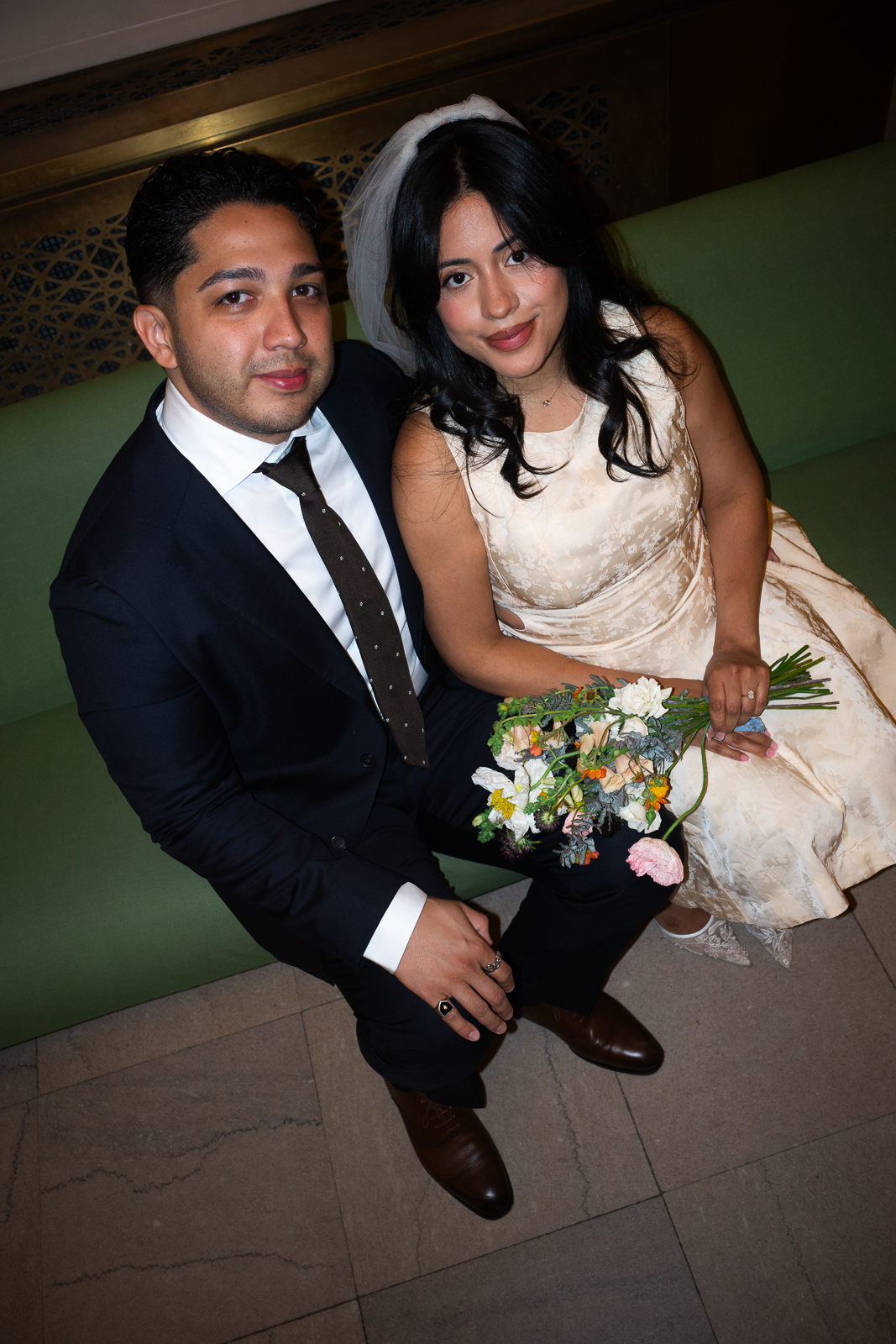 Patricia and Carlos on the morning of their City Hall wedding at 141 Worth Street in Manhattan