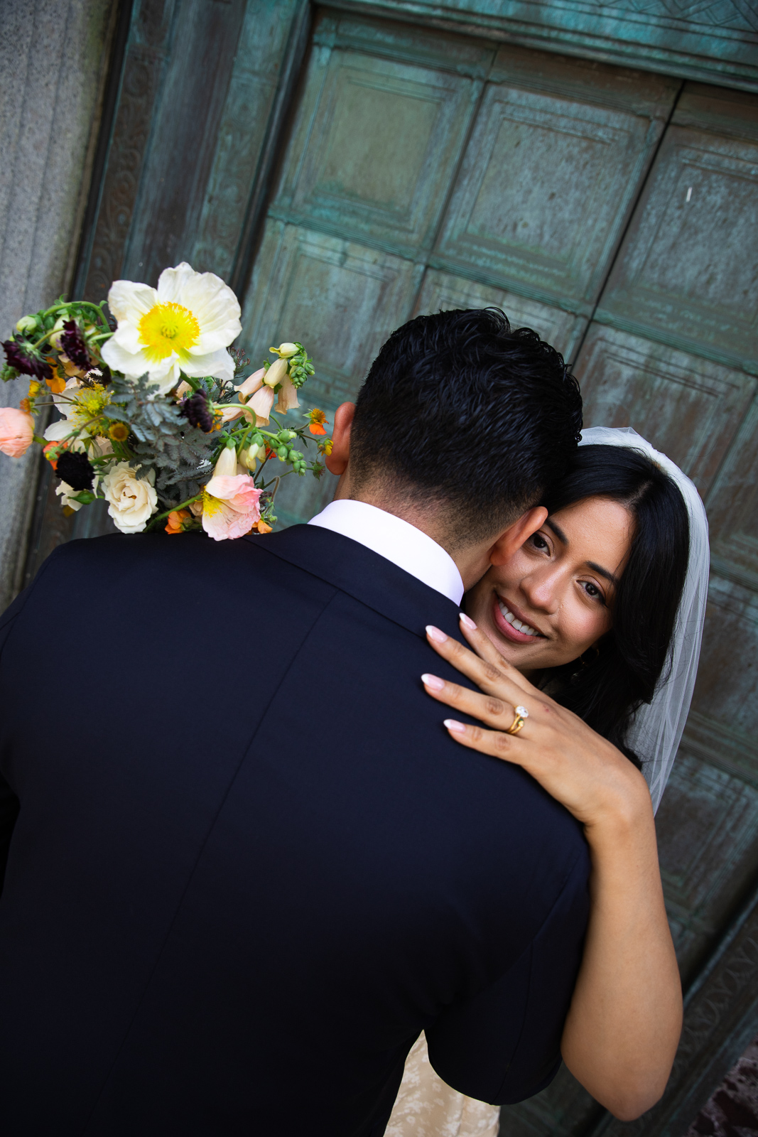 Patricia and Carlos in City Hall Park after their wedding ceremony