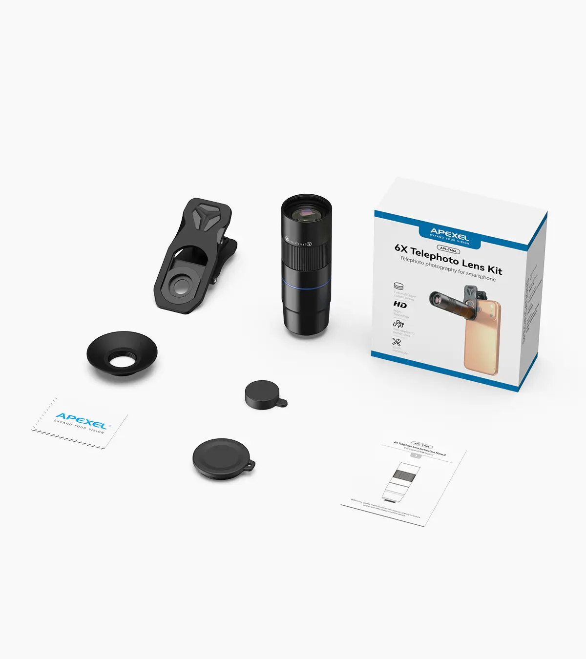 Apexel TeleReach 288mm Telephoto Extender – Package content